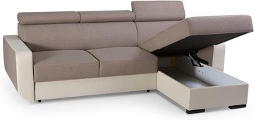 MOEBLO Ecksofa PEDRO, Universelle Ottomane Eckcouch Sofa Couch Wohnlandschaft L-Form Polsterecke - 236x165x97 cm, mit Schlaffunktion und Bettkasten