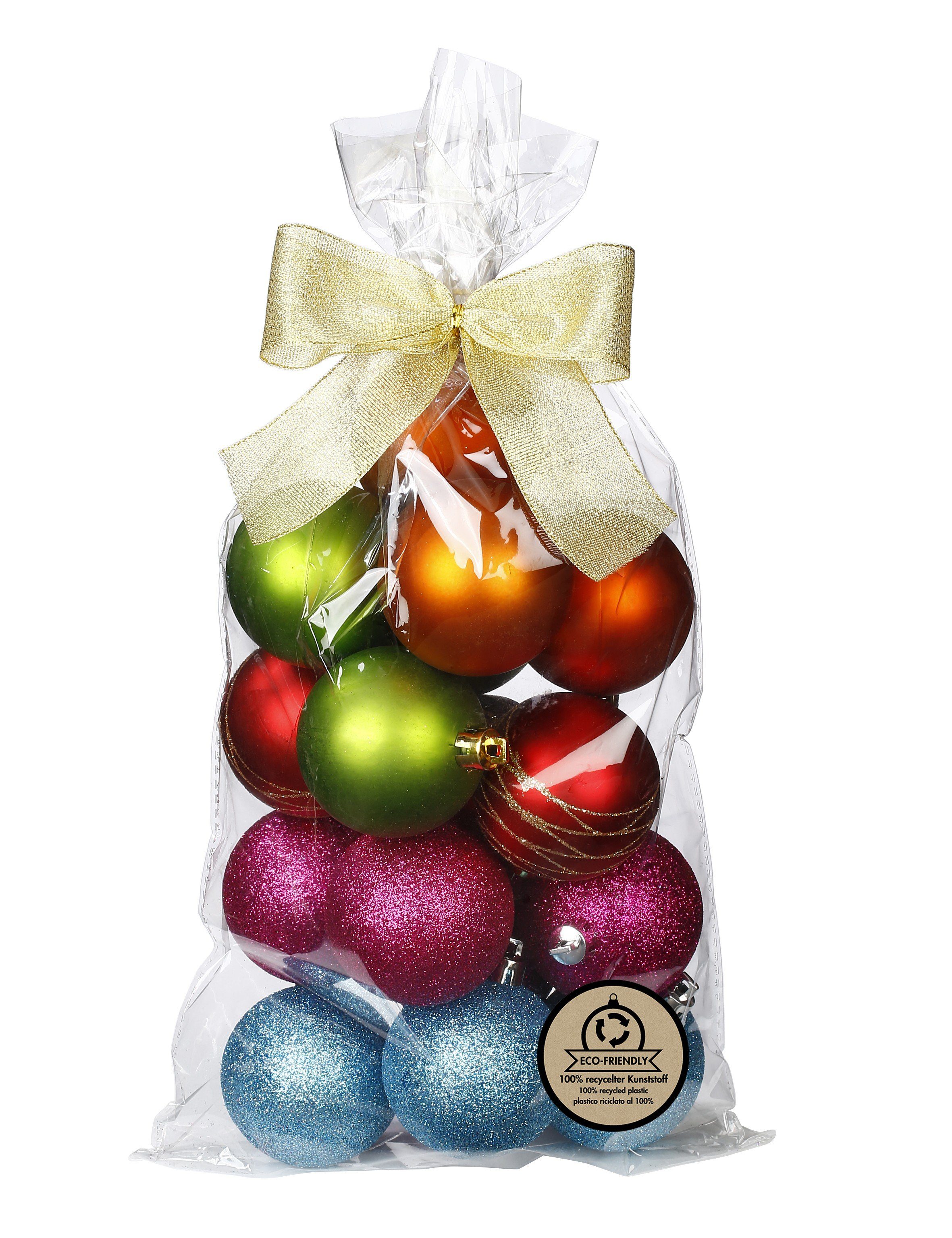 MAGIC by Inge Weihnachtsbaumkugel, Weihnachtskugeln Kunststoff im Geschenkbeutel 6cm 16er Set Mille Fiori