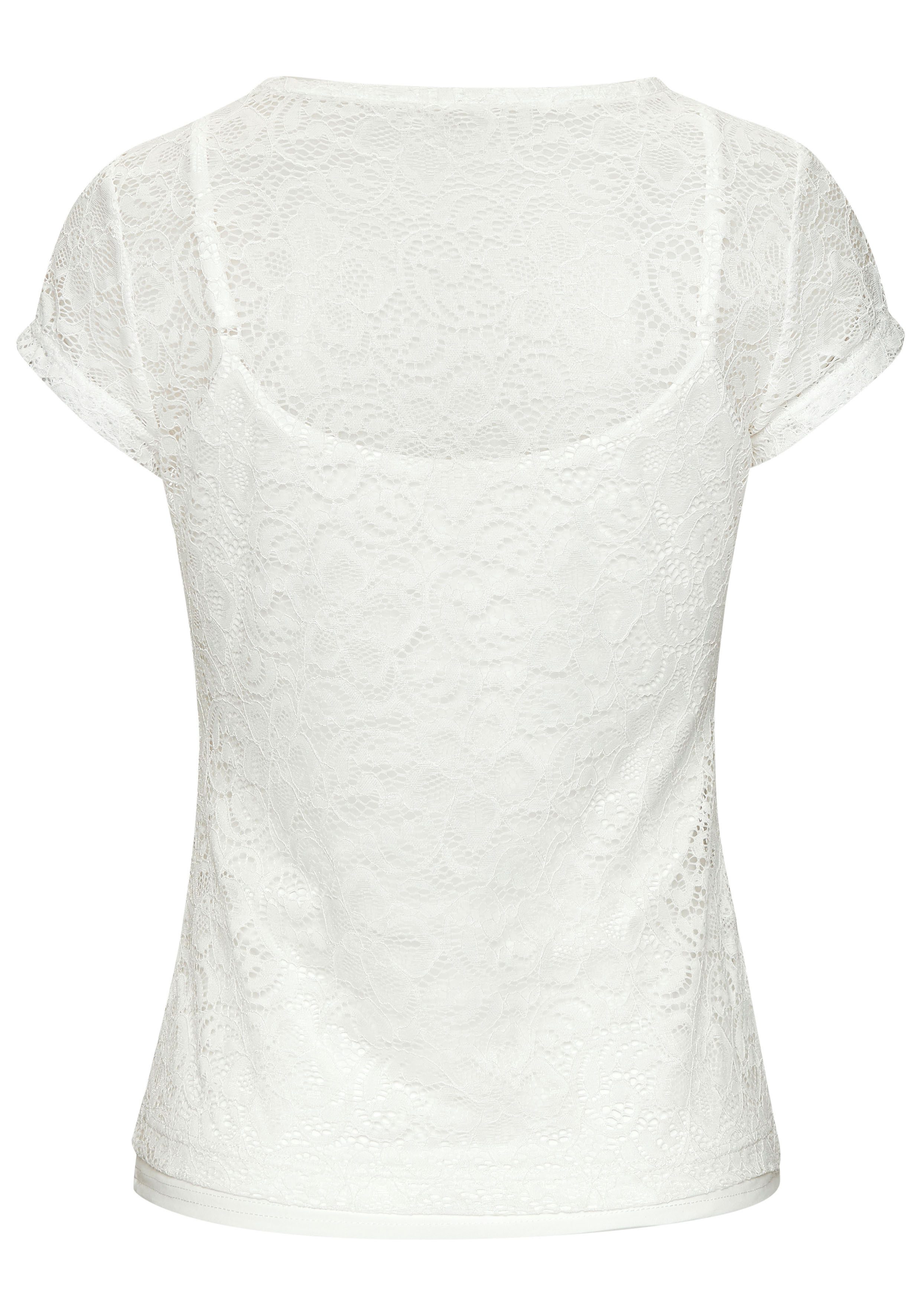 LASCANA Spitzenshirt (Packung, mit Spaghettitop) T-Shirt aus transparenter Spitze mit Blumenmuster, Partyshirt