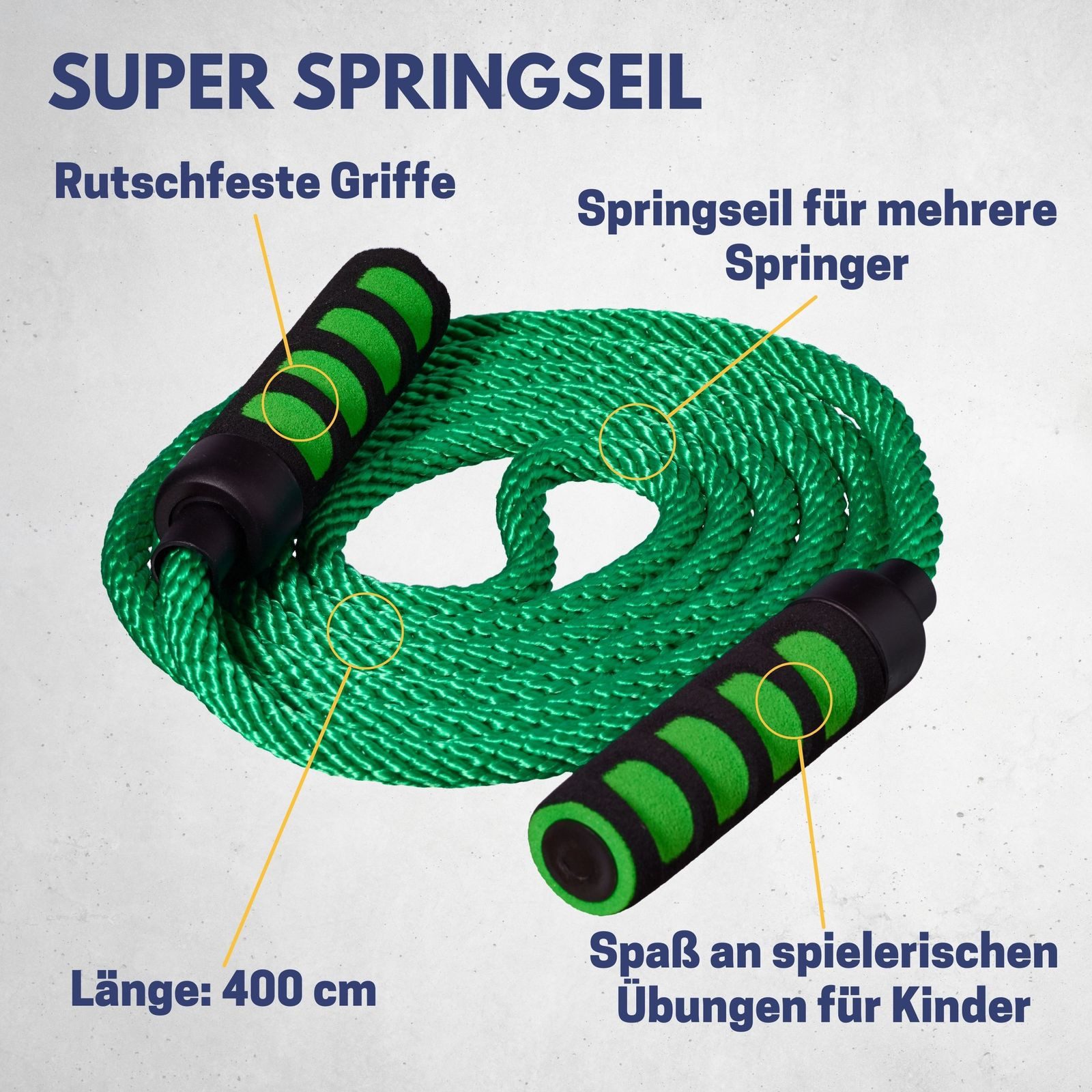 Best Sporting Springseil Springseil mit Softgriffen I Länge 400 cm I Farbe Grün, Ideal für spielerische Übungen mit Kindern