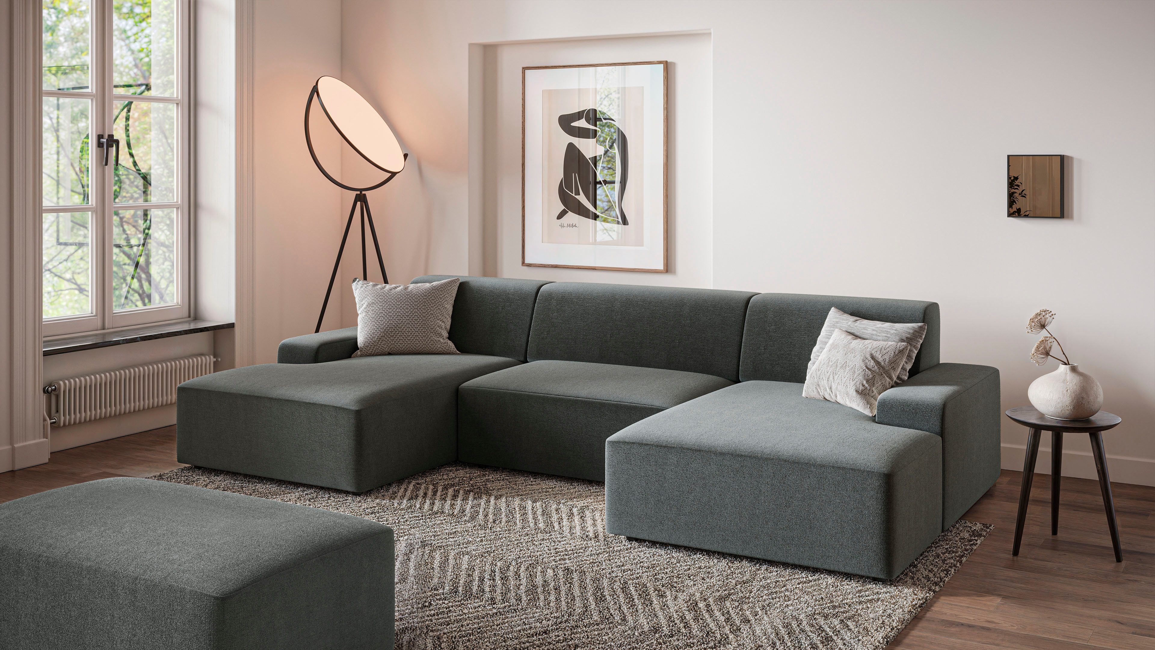TRENDMANUFAKTUR Hocker Wien, XXL Polsterhocker, passende Ergänzung zur Serie, in trendigem Cordstoff, großzüge Breite von 112 cm