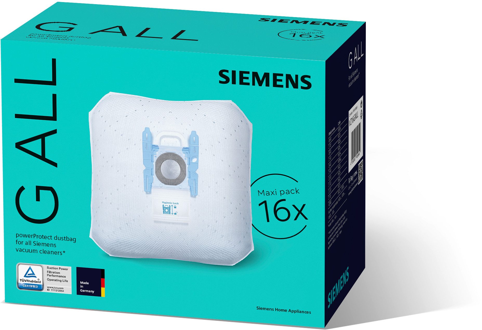 SIEMENS Staubsaugerbeutel PowerProtect Typ G ALL VZ16GALL, 99,9% Feinstaubfilterung, passend für SIEMENS beutel Staubsauger, 16 St., Höhere Reinigungsleistung, Passend Für Alle Reihen außer VS08 Und VS01