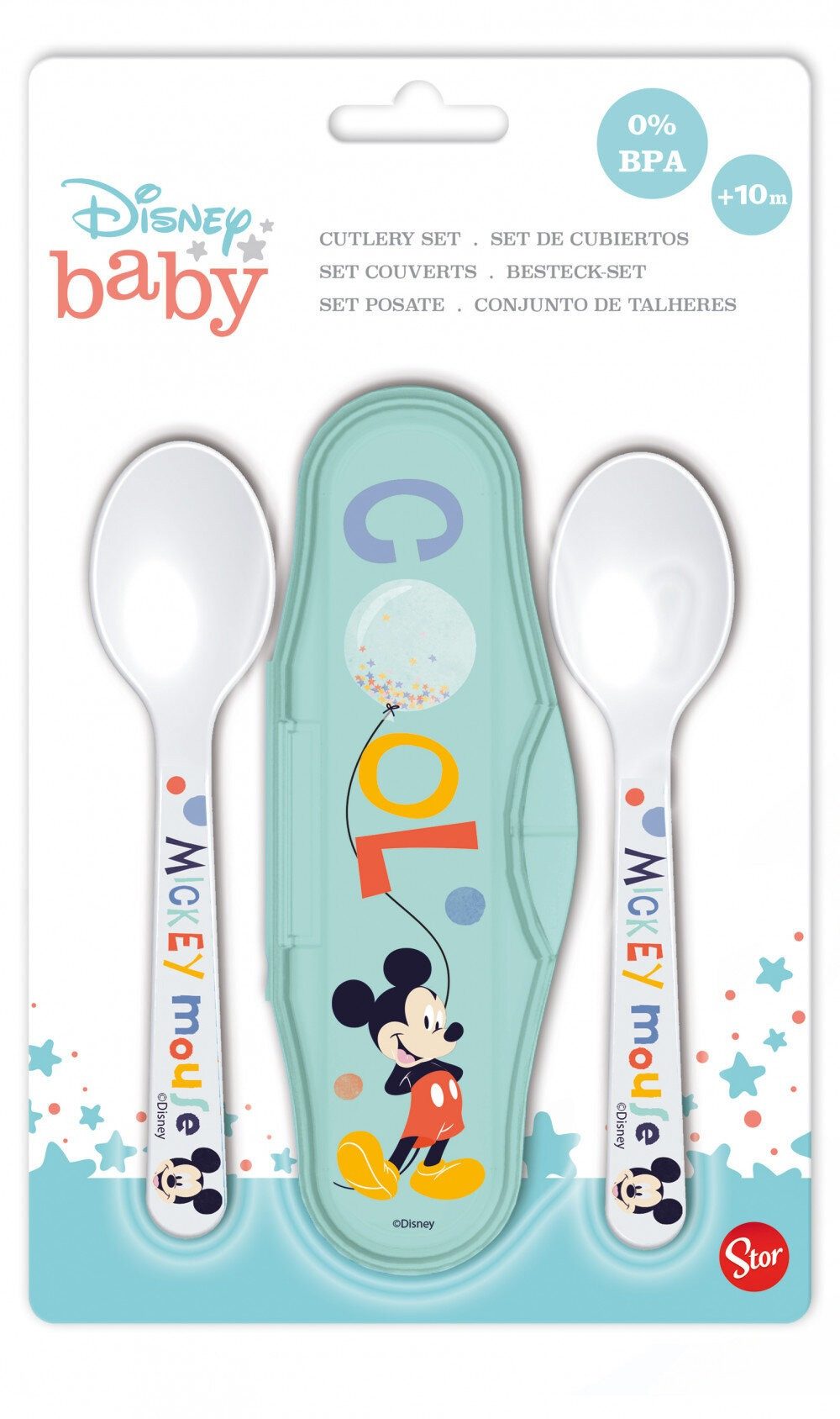 Stor Kinderbesteck Mickey Mouse - Fütterungslöffel 2 Stück + Etui (Cool)