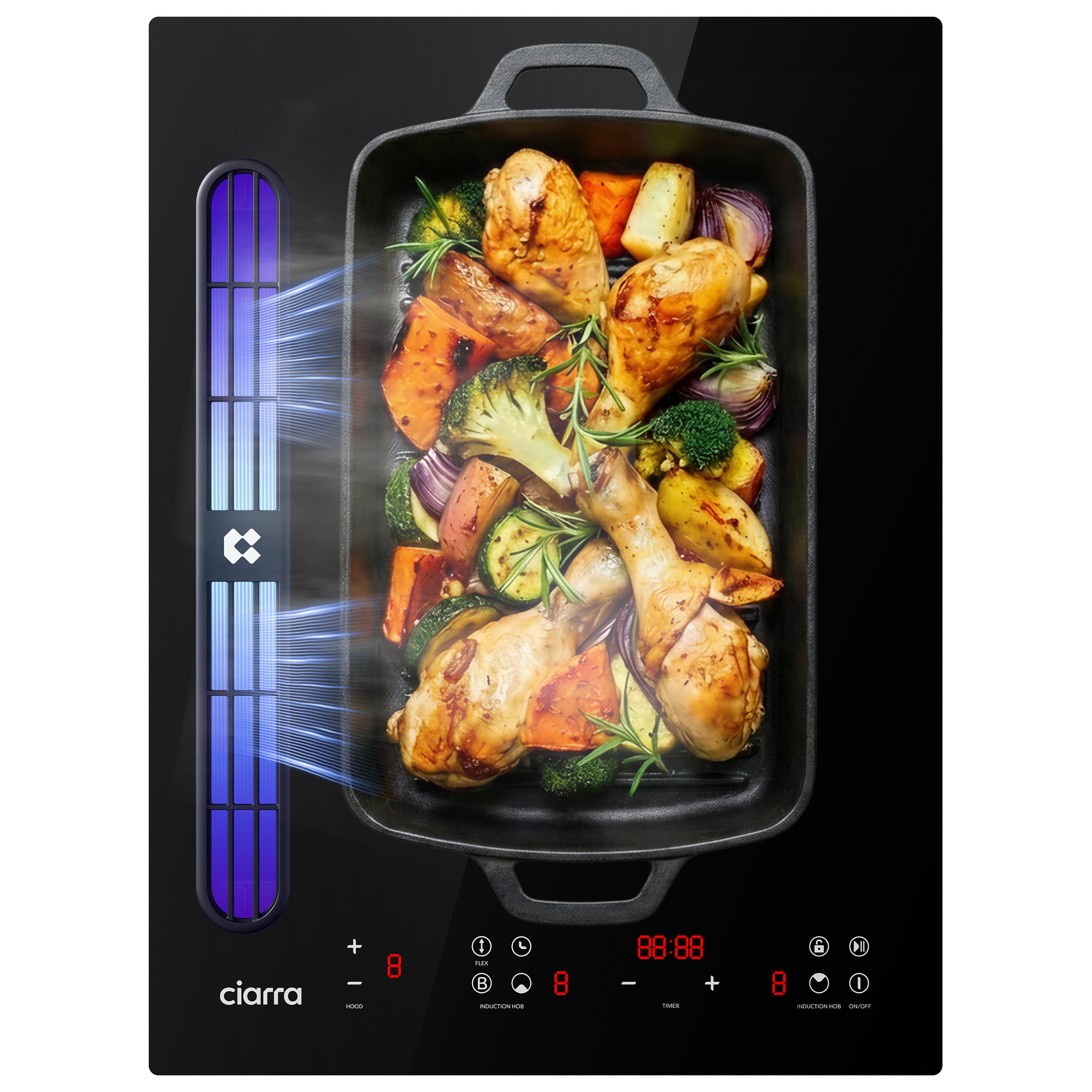 CIARRA Kochfeld mit Dunstabzug 39 cm Kochfeldabzug mit integriertem Plasma⁺-System 3565W CIARRA ONE CBBEH392BF, 2 Zonen Induktionskochfeld mit Dunstabzug 39cm mit Boost Flex Zone