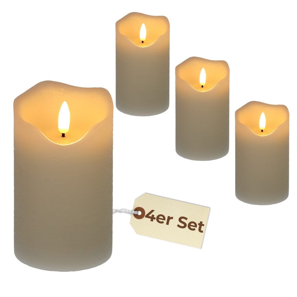 GarPet LED-Kerze 4er Set Echtwachs Led Свечи mit Timer flackernde Flamme 7,5 x 12,5 cm