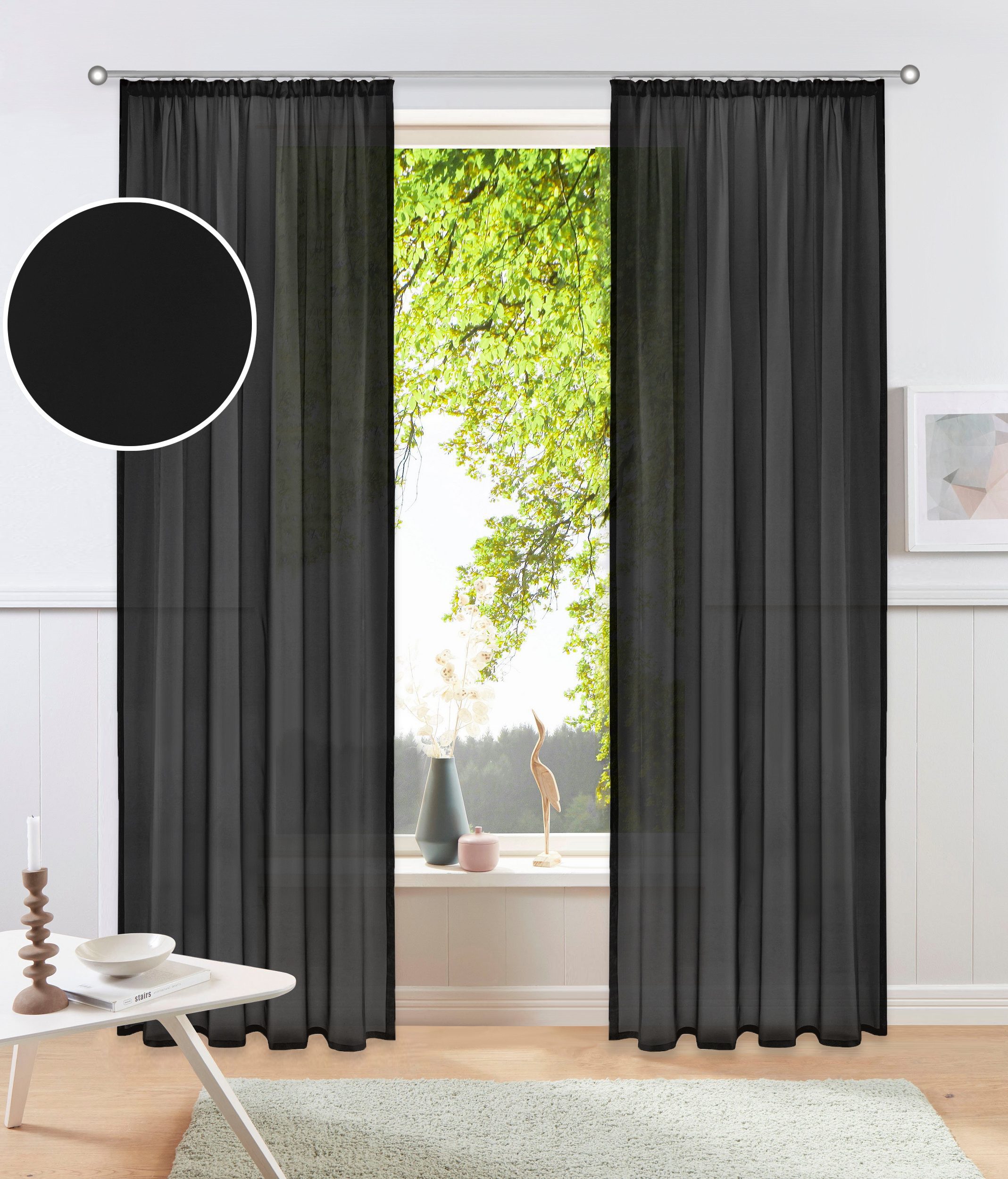 OTTO home Gardine XANA 1er- und 2er-Pack (1 St), Kräuselband, transparent, Voile, Bestseller, einfarbig, 1 bzw. 2 Schals, pflegeleicht, Kundenliebling