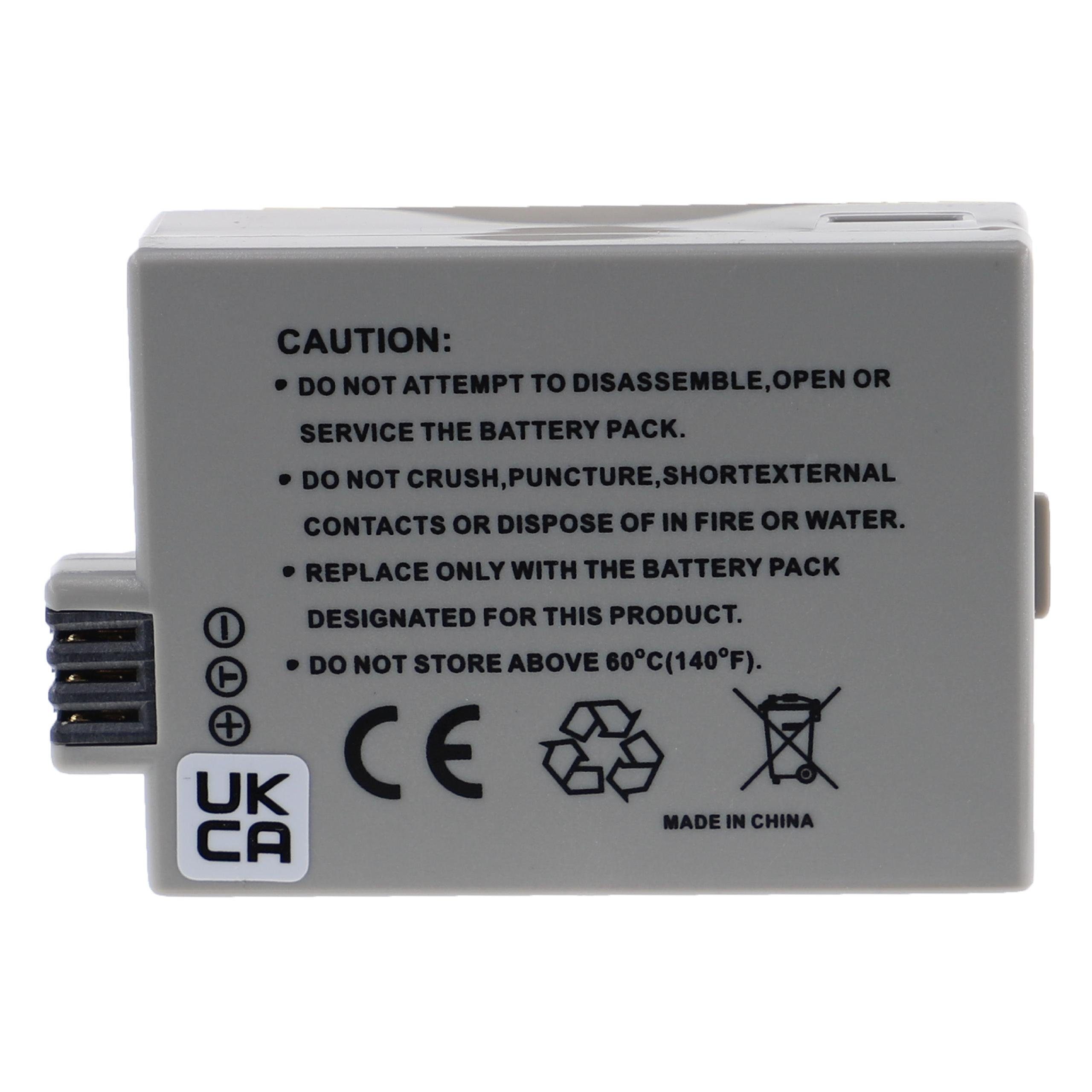 Batteria Sostitutiva Per Canon EOS 1000D, 450D, 500D, Kiss F, X2, X3, Rebel T1i – LP-E5 – 7.4V 1080mAh Li-ion (Grigia)
