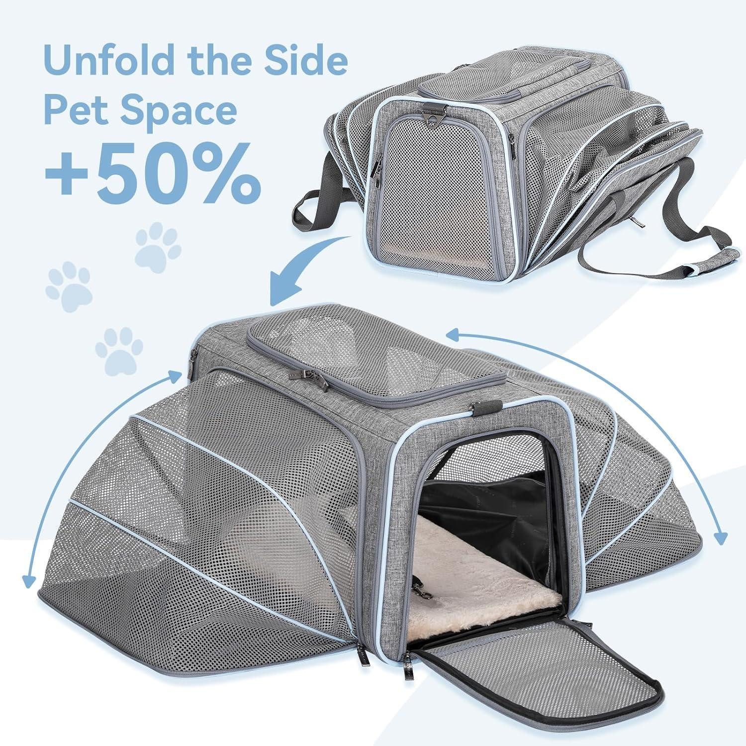 LuxusKollektion Tiertransporttasche Transporttasche Katze Hund faltbar Schultergurt Grau L Doppelseitig