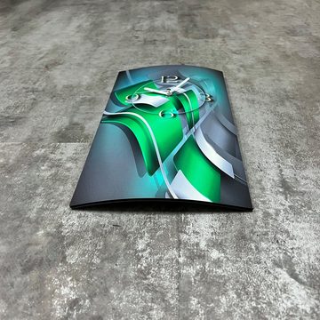 dixtime Wanduhr Abstrakt grün silbergrau Designer Wanduhr modernes Wanduhren Design (Einzigartige 3D-Optik aus 4mm Alu-Dibond)