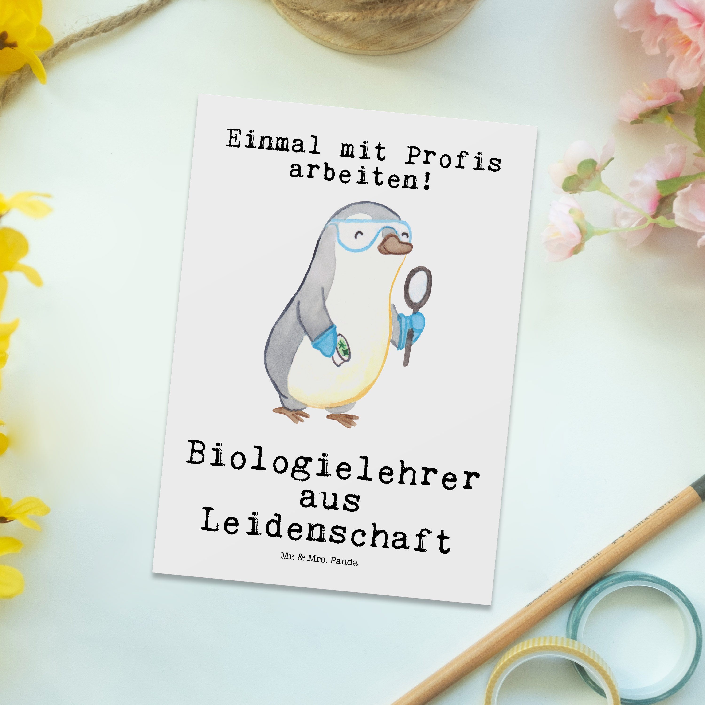 & Biounter Weiß - Leidenschaft Geschenk, aus Biologielehrer Abschied, Mrs. - Mr. Postkarte Panda