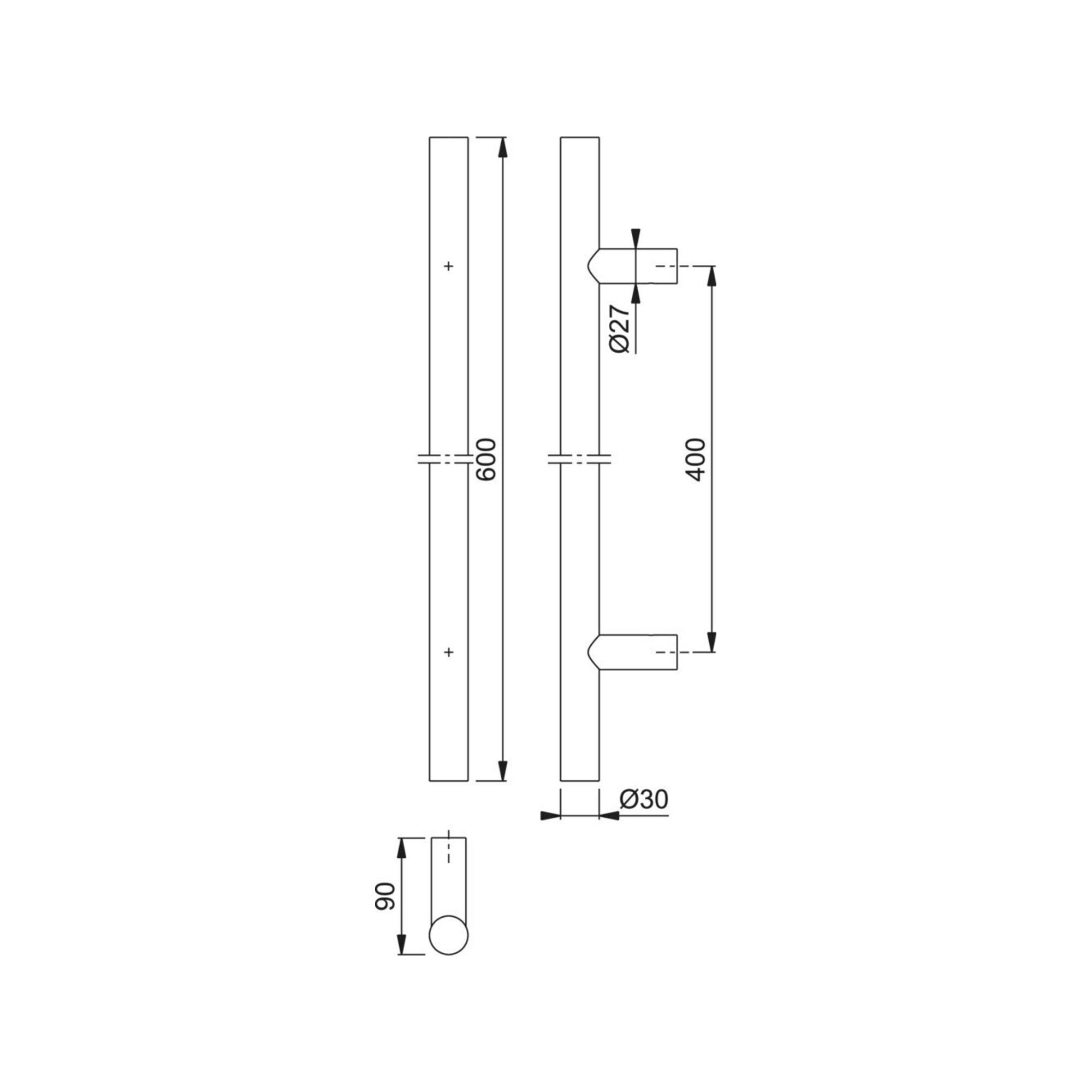 HOPPE Möbelgriff HOPPE HT-Stoßgriff E5011,gerade L600, Durchmesser 30 Edelstahl matt