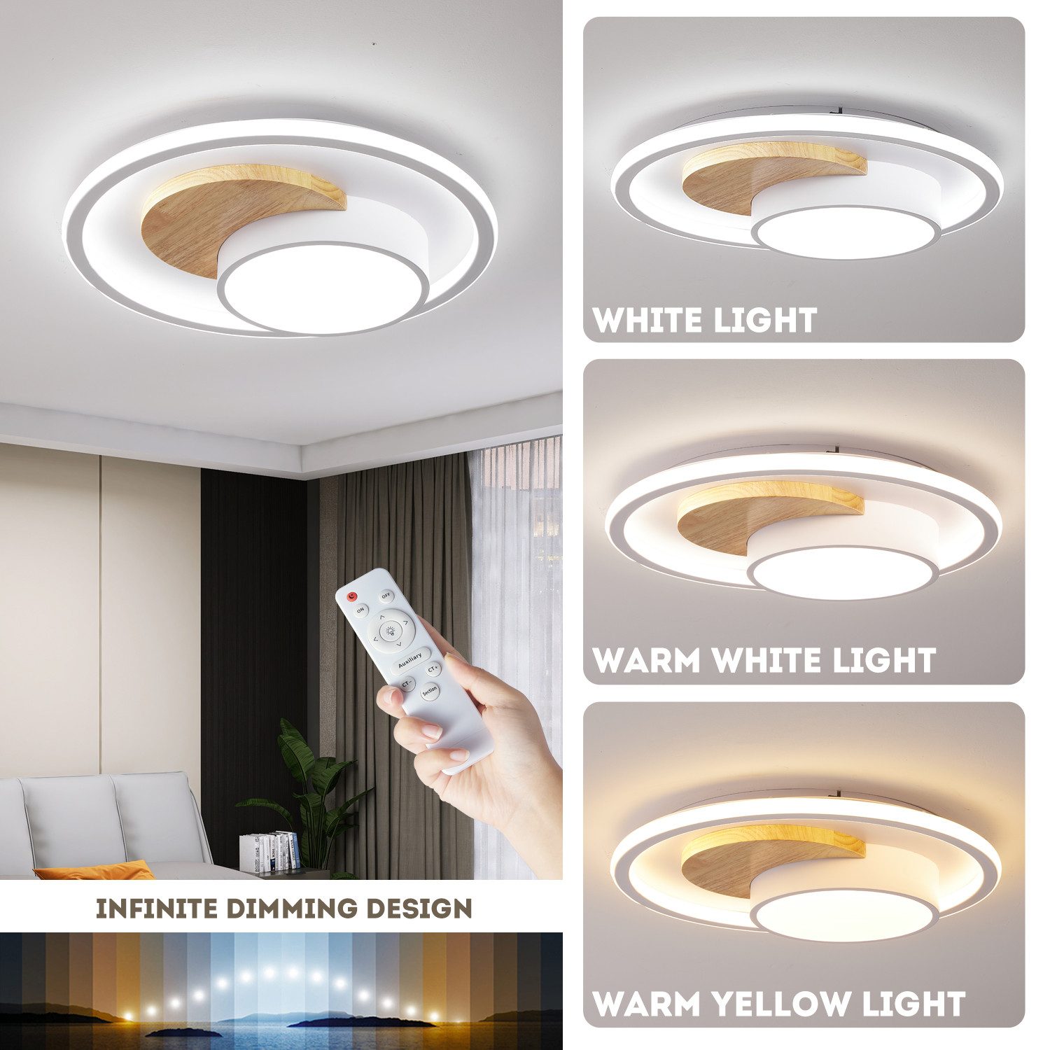 style home Deckenleuchte LED Deckenlampe Holz, günstig online kaufen