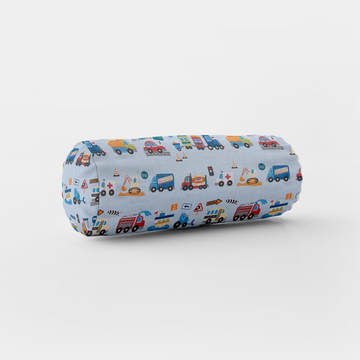 SCHÖNER LEBEN. Dekokissen SCHÖNER LEBEN. Kissenhülle Bagger Krankenwagen Auto Zug hellblau bunt