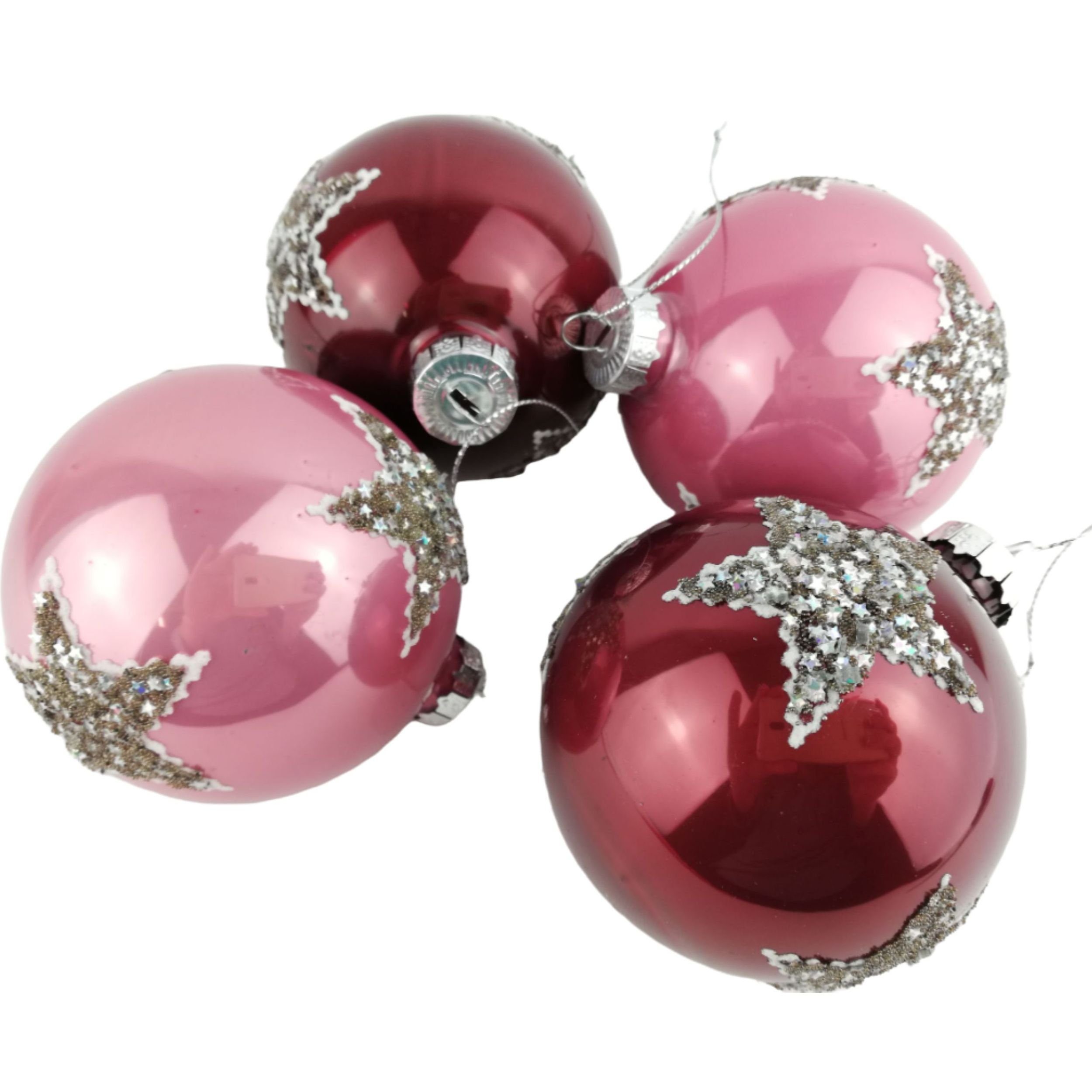 Weihnachtsbaumkugel Kugeln Rosa Mix mit Paillettenstern 8cm, 4 St.