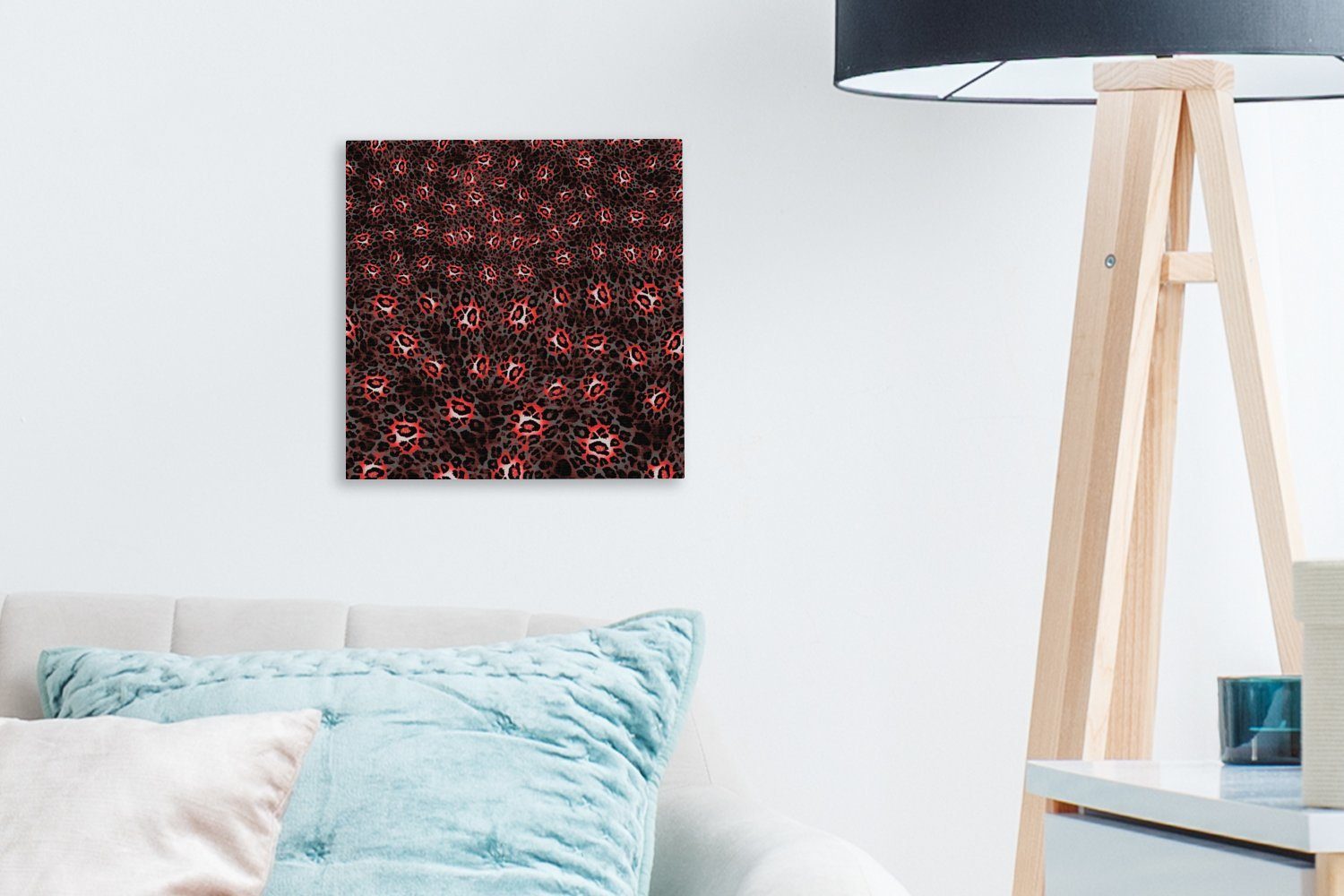 OneMillionCanvasses® Leinwandbild Leopard - Bilder Wohnzimmer Leinwand Rot (1 Schlafzimmer für Muster, St), 