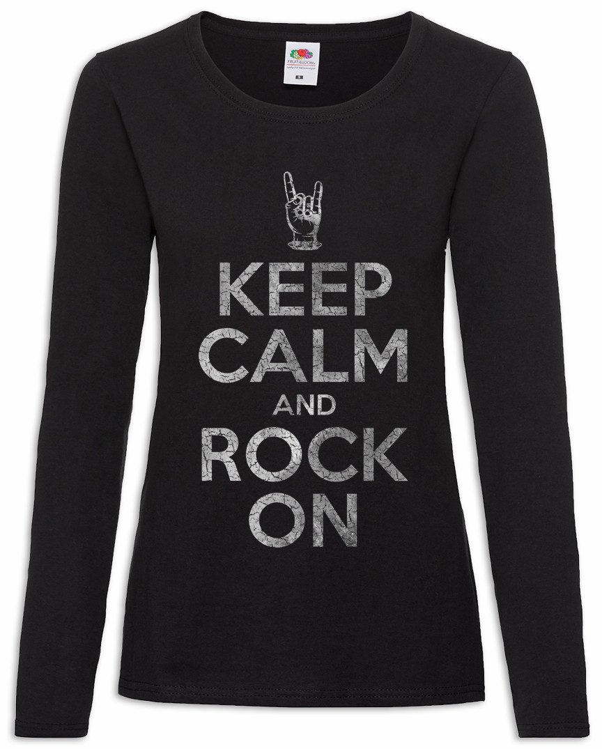 Urban Backwoods Langarmshirt Keep Calm And Rock On Damen Langarmshirt Heavy Metal Hard Rock Faust (1-tlg) Sign Zeichen Hand Symbol