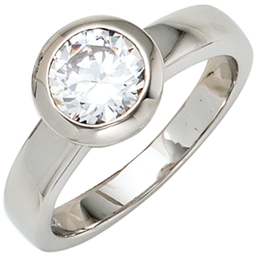 Schmuck Krone Silberring Ring Damenring mit Zirkonia weiß in der Mitte 925 Silber rhodiniert, Silber 925 | Silberringe