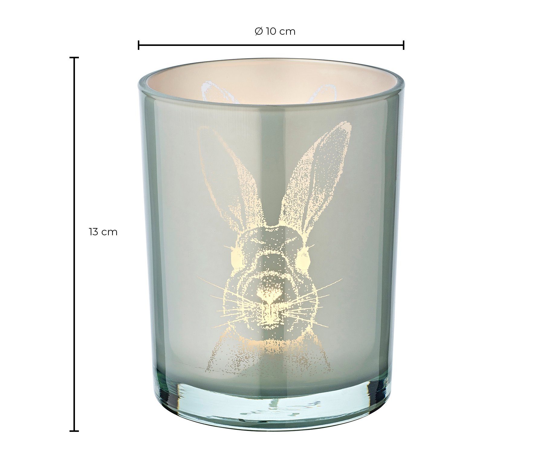 13 cm, Höhe Windlicht Grau-Optik, Teelichter, Hasen-Motiv Kerzenglas cm Windlicht, Hase, 10 Teelichtglas EDZARD in für Ø mit