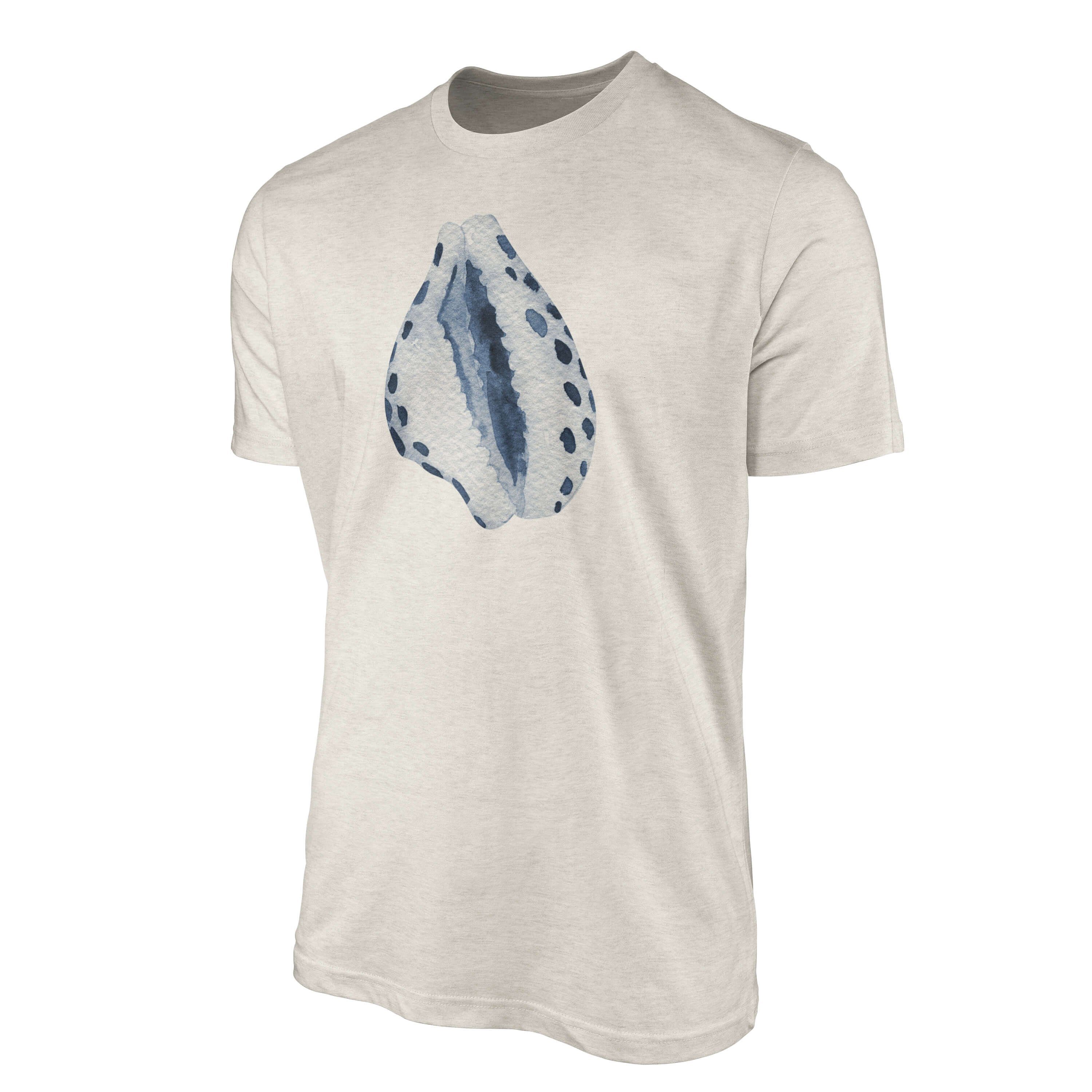 Wasserfarben Bio-Baumwolle Sinus Shirt Ökomode Motiv gekämmte 100% T-Shirt (1-tlg) Muschel aus T-Shirt Nachhaltig Art Herren