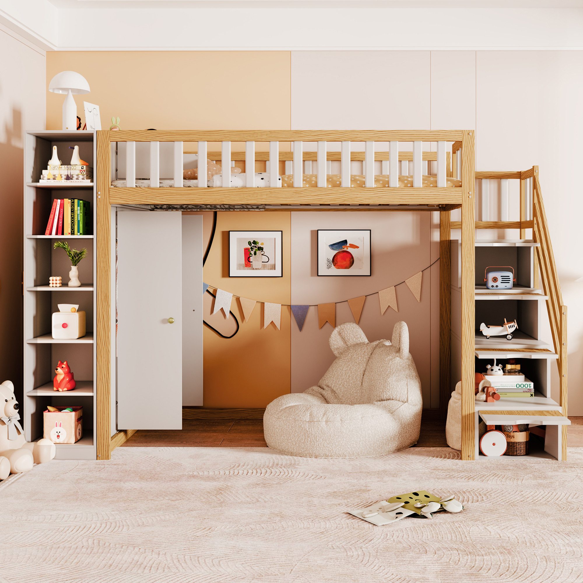 Flieks Hochbett Kinderbett 90x200cm mit Stauschrank günstig online kaufen