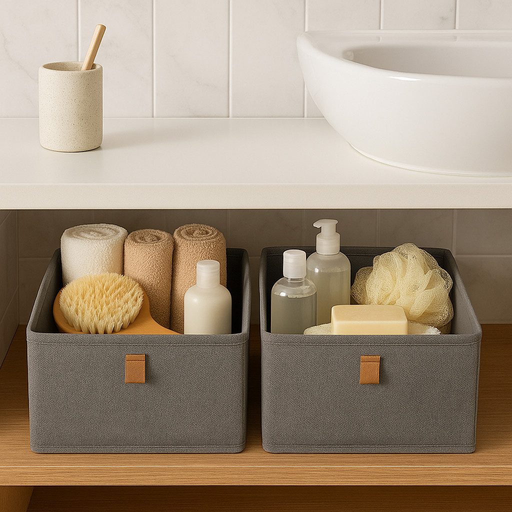 hausleben Organizer 2er Set Aufbewahrungsboxen – 30x30x15 cm, aus Leinen-Polyester – Grau (Set, 2 St., 2er Set faltbare Aufbewahrungsboxen in Grau, 30 x 30 x 15 cm), Verstärkte Ordnungsboxen aus Leinen-Polyester