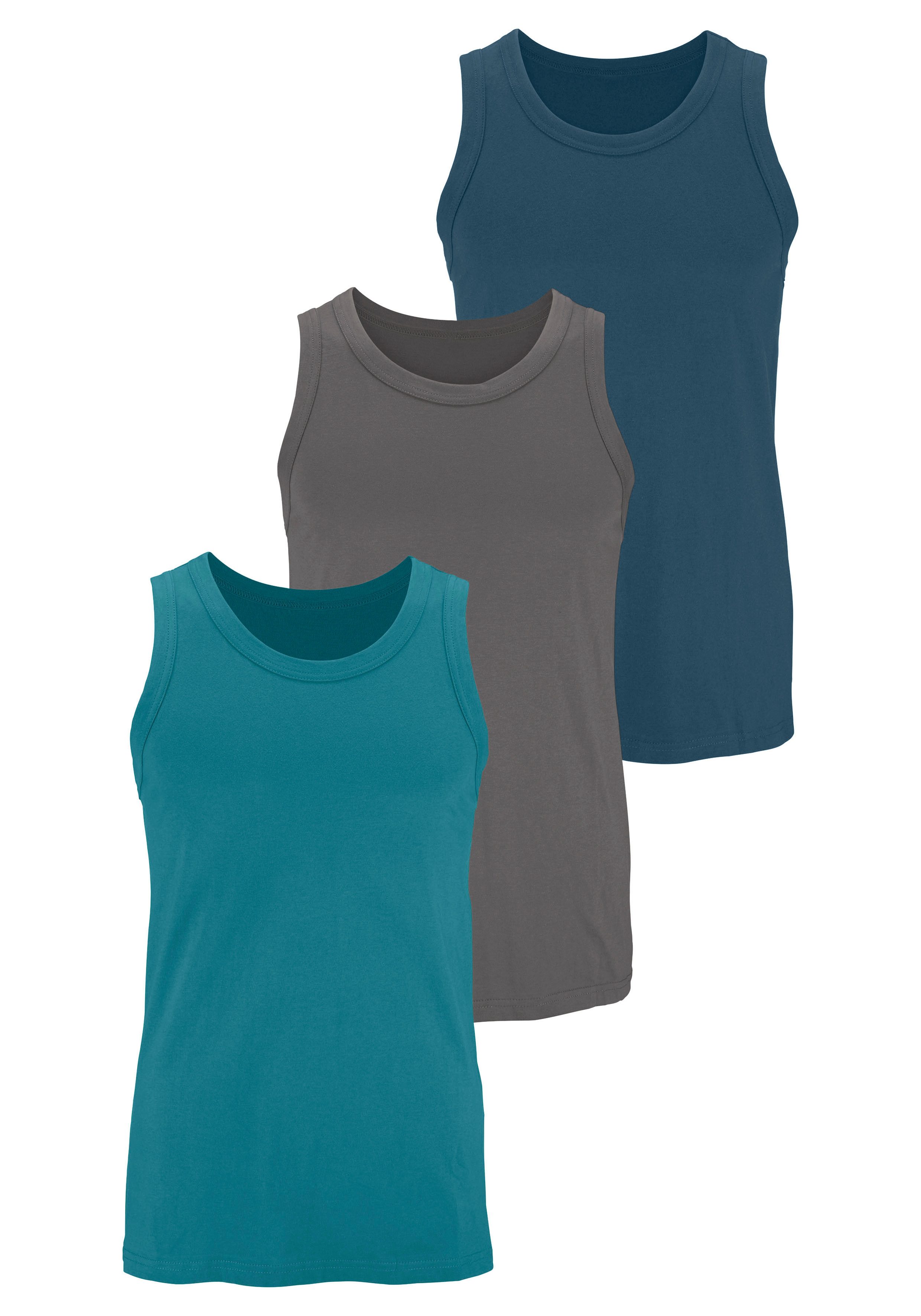 H.I.S Tanktop, Unterziehshirt, Unterhemd für Herren (3er-Pack) unifarben, Rundhalsausschnitt, aus Baumwolle