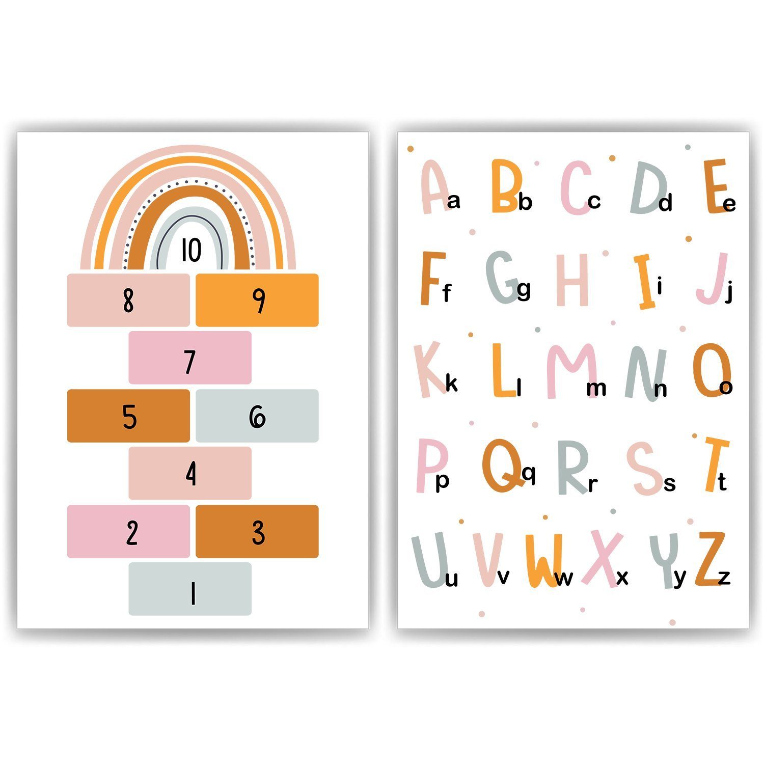 Poster ABC Kinderposter Alphabet 2er Set Lernposter Buchstaben & Zahlen
