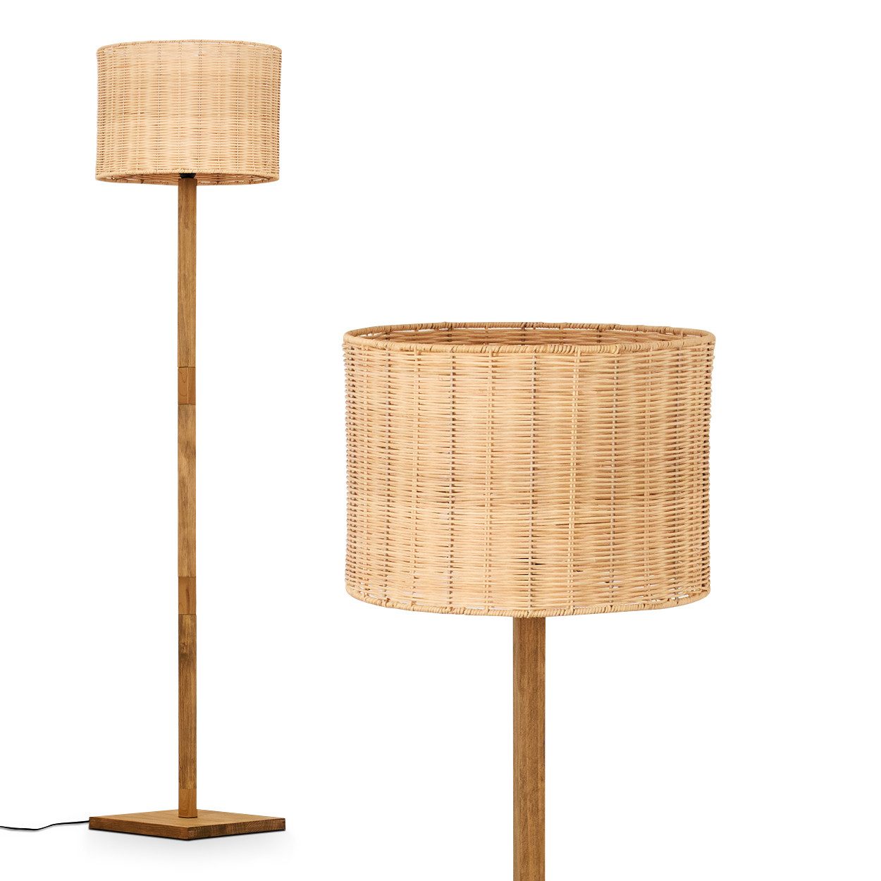 Stehlampe Boho-Style Stehlampe aus Holz/Metall/Rattan in Naturfarben/Schwarz