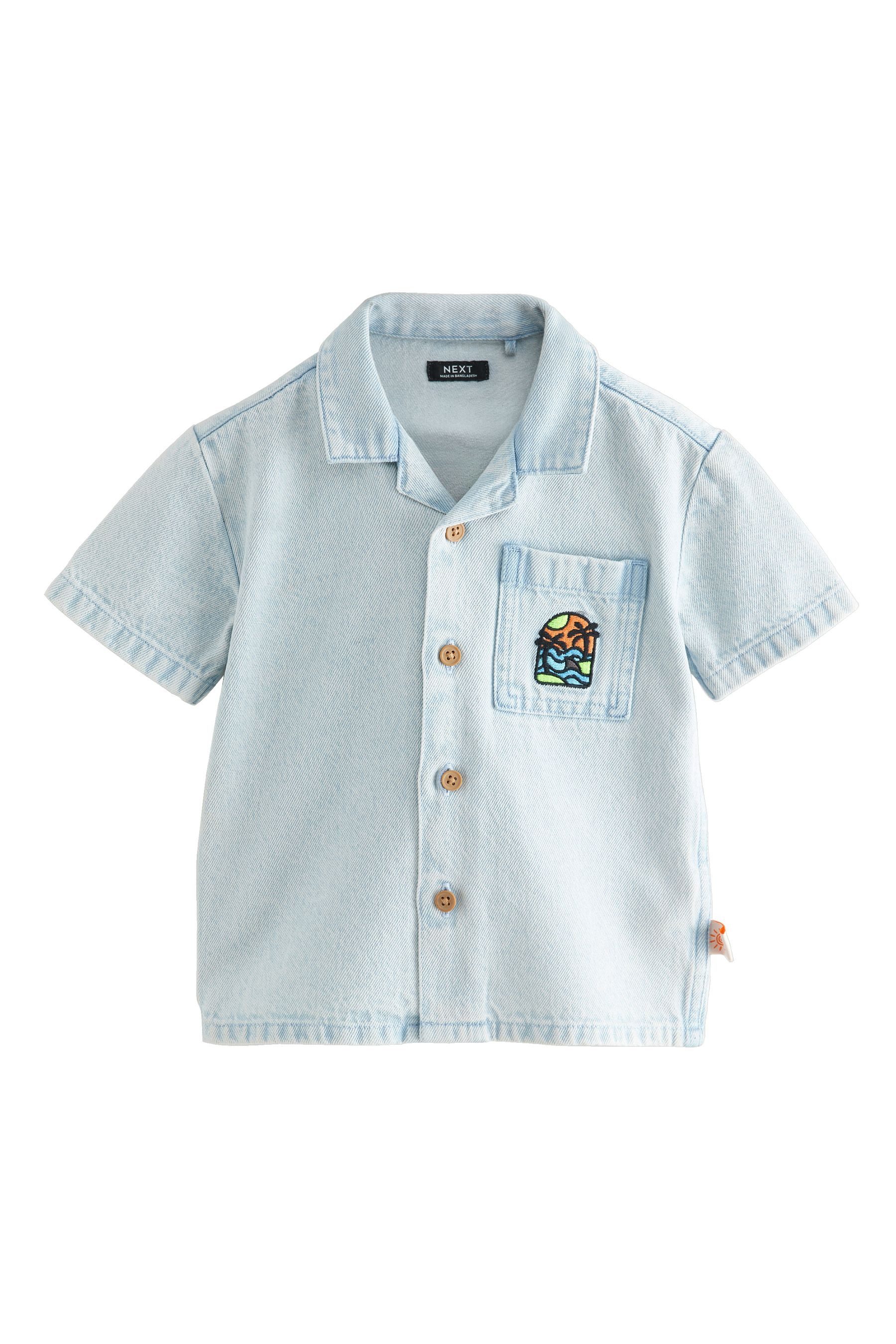 Next Jeanshemd Kurzarmshirt mit Revere-Kragen, Denim-Rückenprint günstig online kaufen