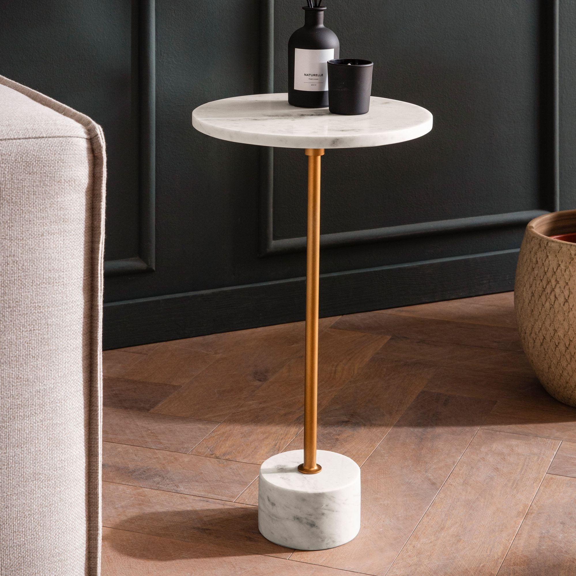 FINEBUY Beistelltisch FB107536 Anstelltisch Echter Marmor Ø 30 cm Wohnzimme günstig online kaufen