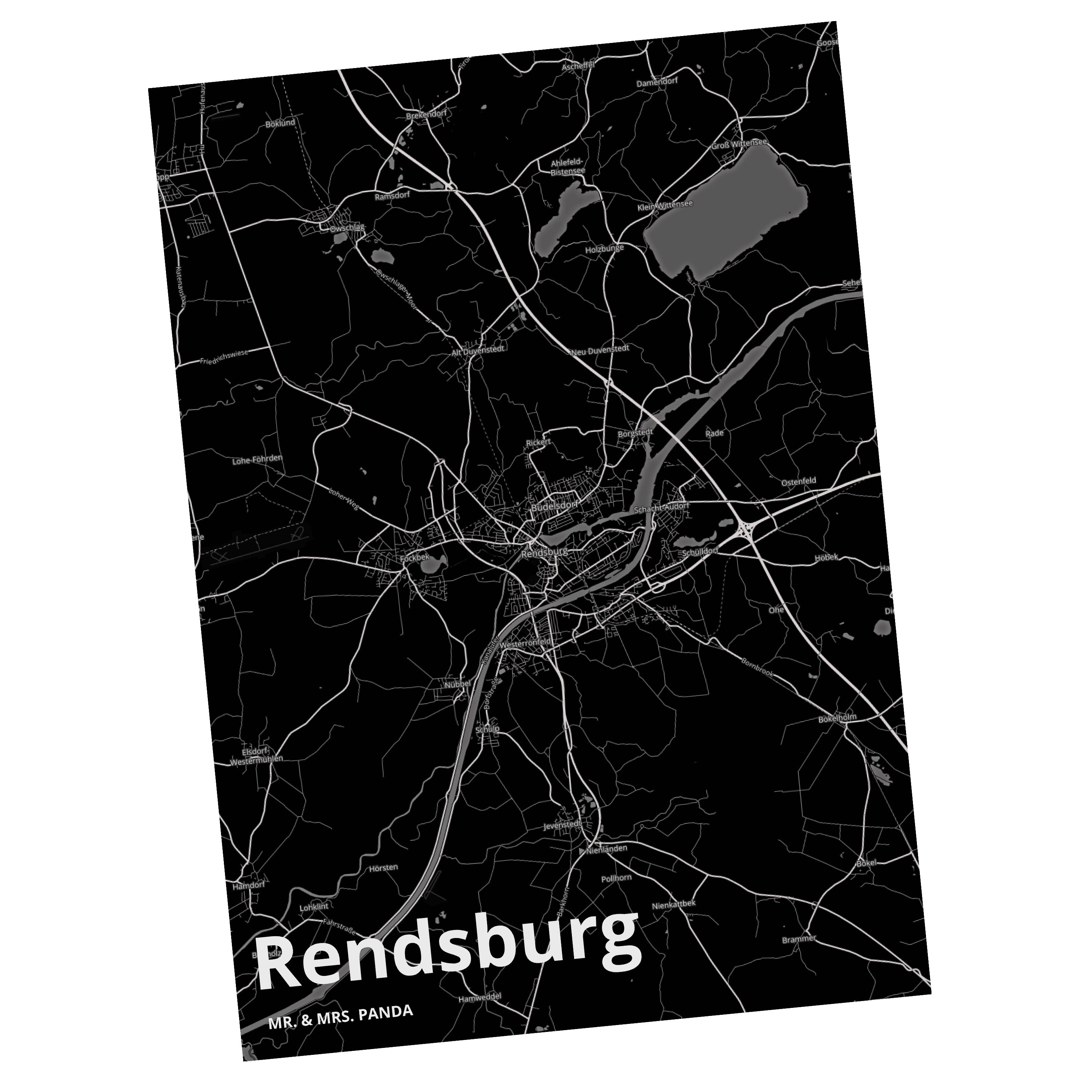 Mr. & Mrs. Panda Postkarte Rendsburg - Geschenk, Karte, Stadt, Ort, Geschenkkarte, Dankeskarte