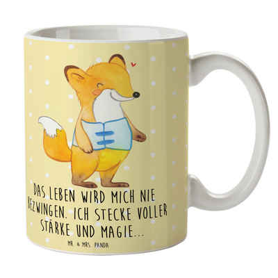 Mr. & Mrs. Panda Tasse Fuchs Orthopädisches Korsett - Gelb Pastell - Geschenk, Teetasse, Ges, Keramik, Exklusive Motive