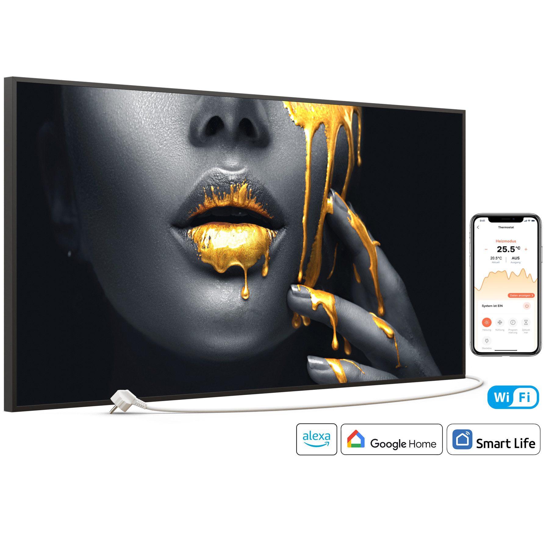 STEINFELD Heizsysteme Infrarotheizung Bild 750W, 120x60cm, Made in Germany, 7 Jahre Garantie, mit Thermostat, Schwarz