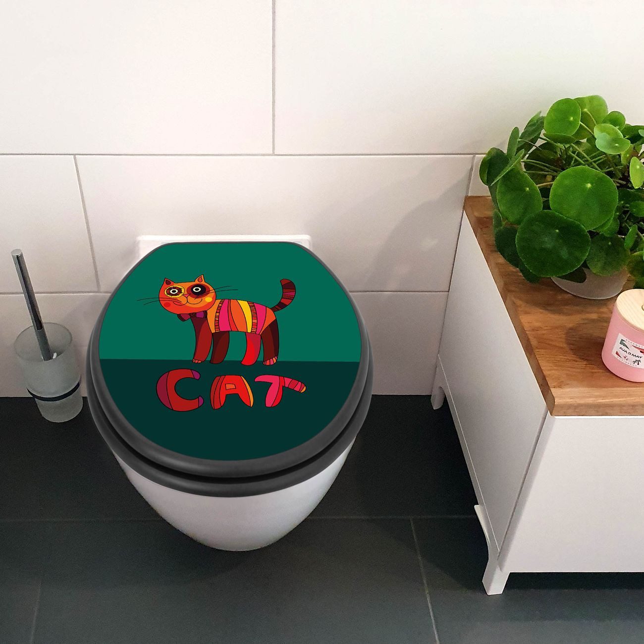 banjado WC-Sitz Anthrazit Motiv Orange Katze (umweltfreundliches Material, integrierte Absenkautomatik), 46,5 x 38 x 5 cm