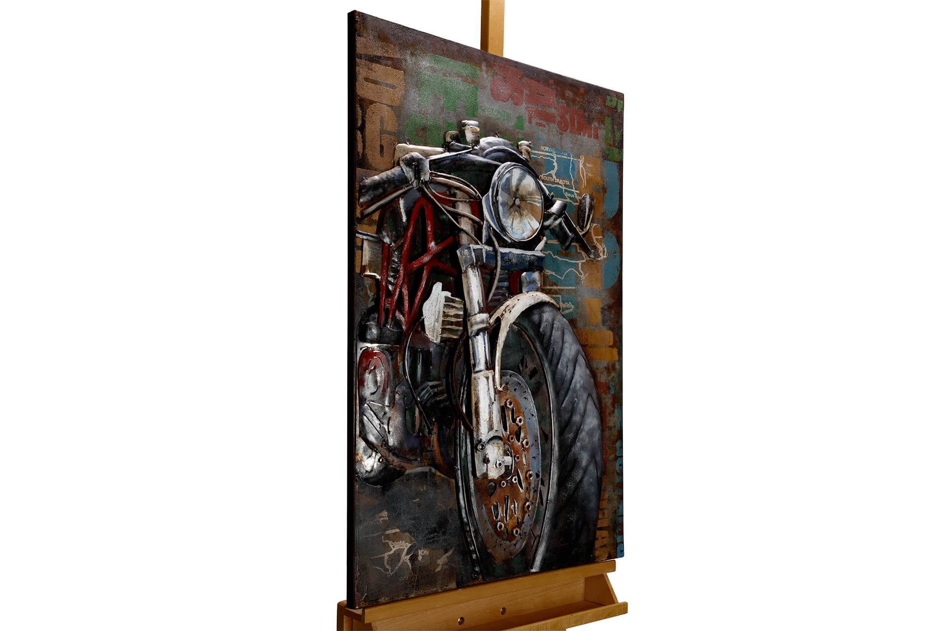KUNSTLOFT Metallbild Motorcycle Power 60x90 cm, handgefertiges Wandrelief 3D