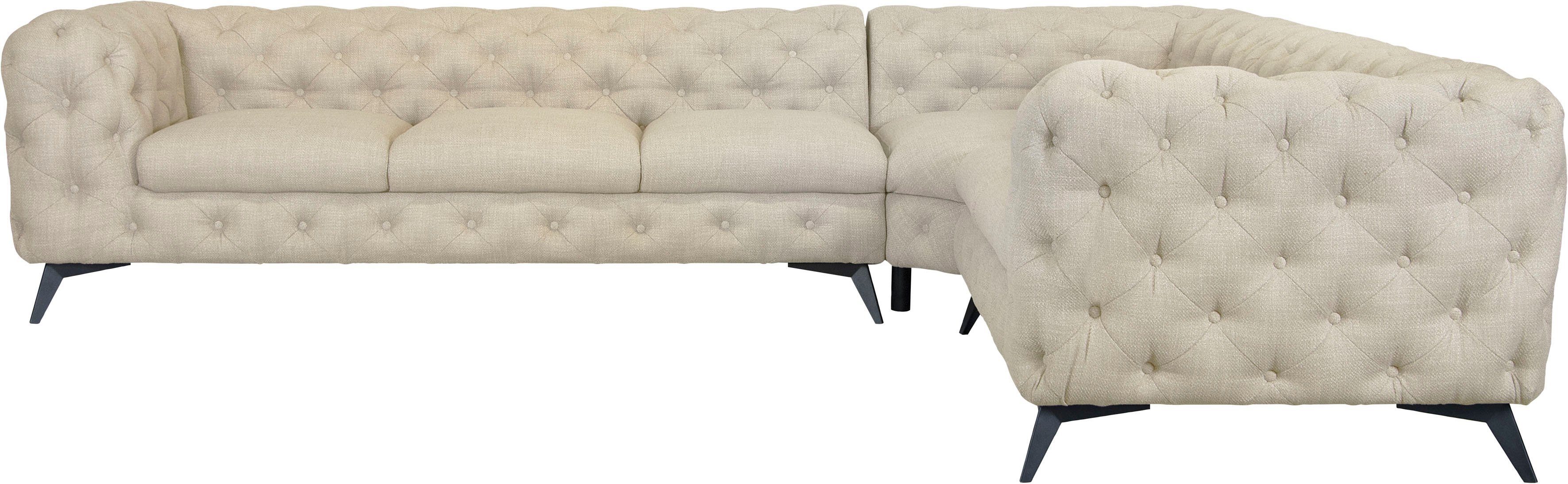 Home affaire Chesterfield-Sofa Ecksofa GLYNIS L-Form mit Wellenunterfederung, Maße B/T/H 323/264/75cm, aufwändige Knopfheftung, moderne Chesterfield Optik, Fußfarbe wählbar