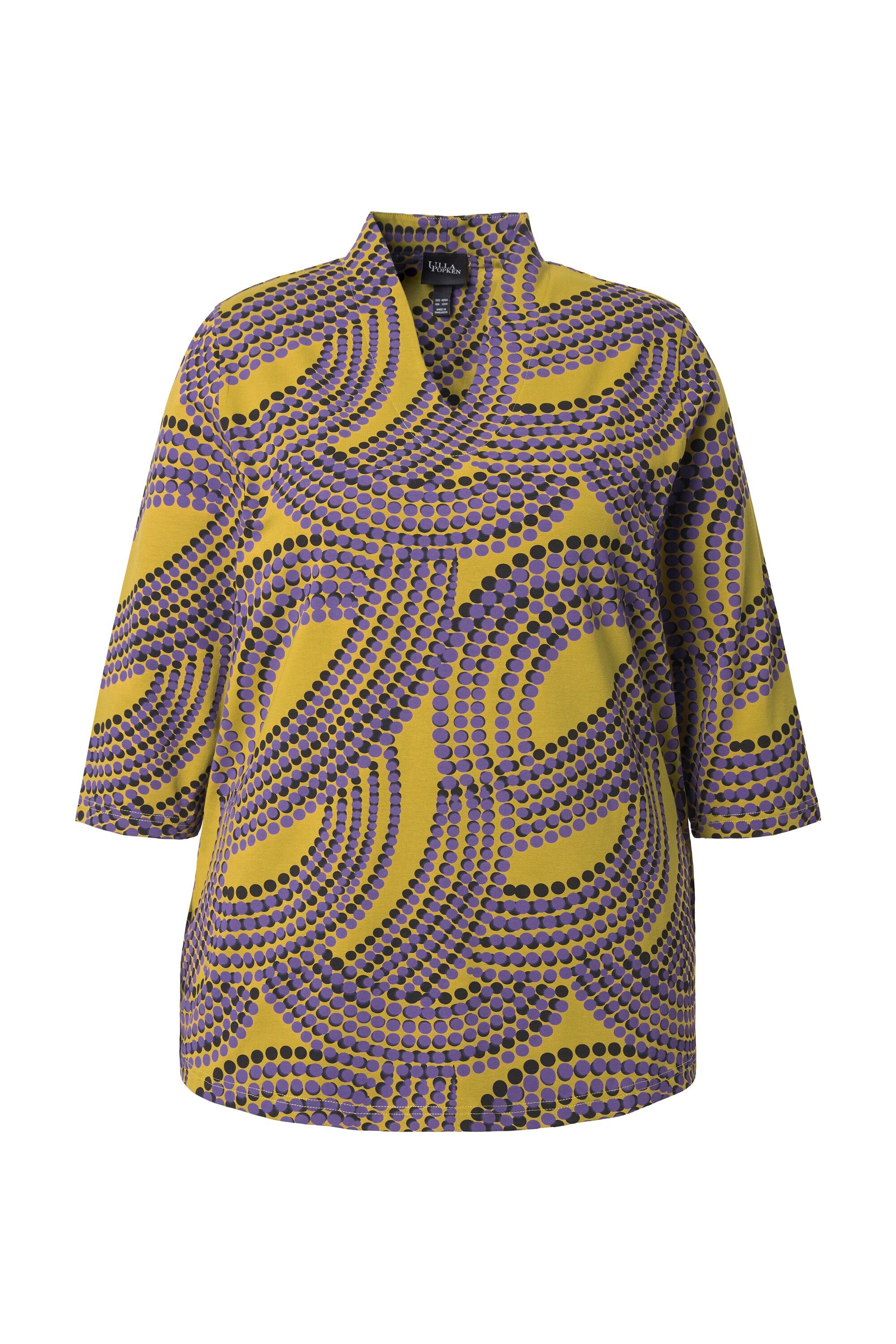 Ulla Popken T-Shirt Shirt Punkte Kelchkragen V-Ausschnitt 3/4-Arm günstig online kaufen