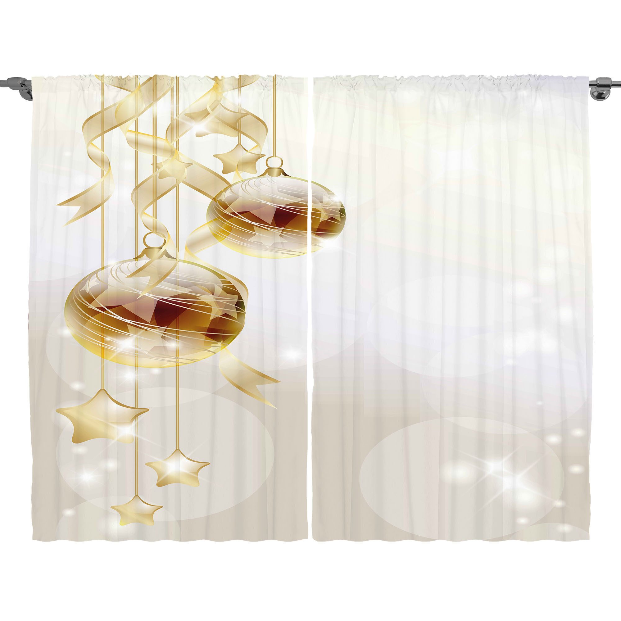 Abakuhaus Gardine Schlafzimmer Kräuselband Vorhang mit Schlaufen und Haken, Weihnachten Weihnachtskugeln Moderne