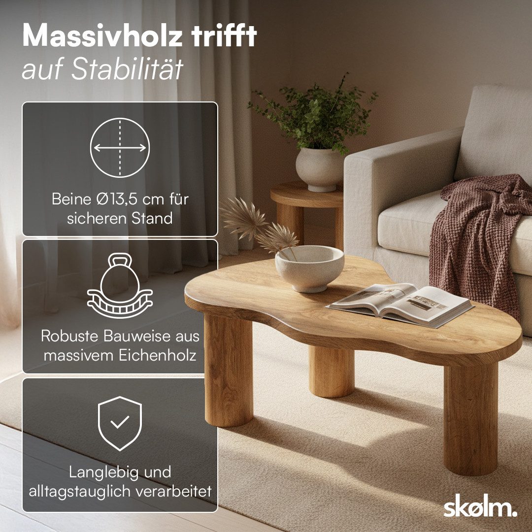 skølm Couchtisch Mani in organischer Form (Eichen-Optik, geölt & lackiert), Beistelltisch aus Eichenholz, 100 cm lang & 55 cm breit