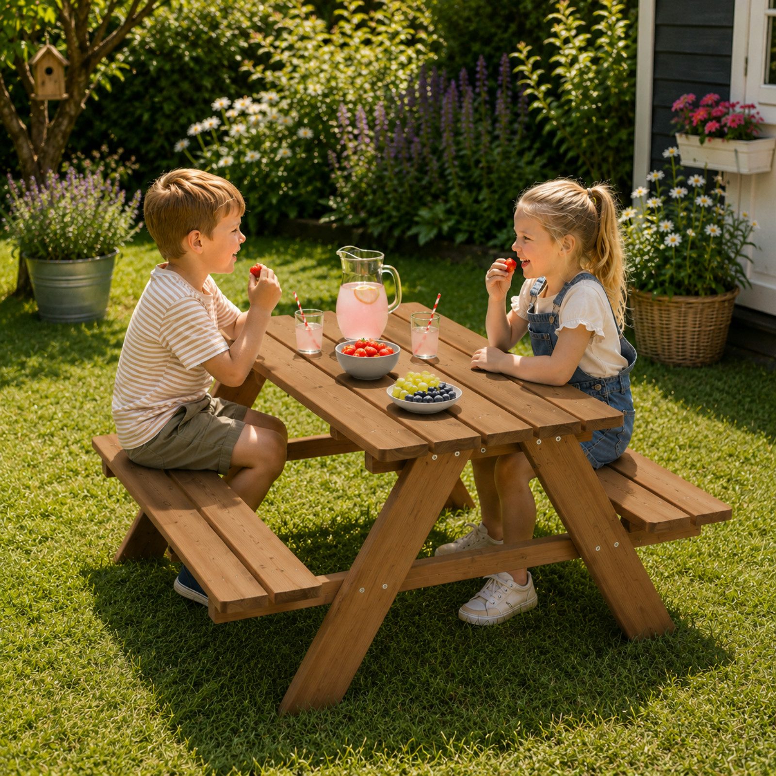 HAGO Garten-Kindersitzgruppe Sitzset Gartenbank Essplatz Picknick Spieltisch Tanne Holz, (1-tlg) – Bild 3 von 5