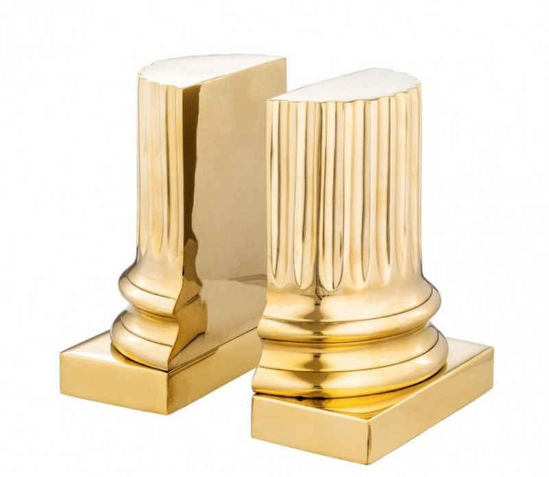 Casa Padrino Buchstütze Luxus Bücherstützen Set Säule Gold - Messing poliert - Bücherstütze - Book End - Luxus Kollektion - Art Deco