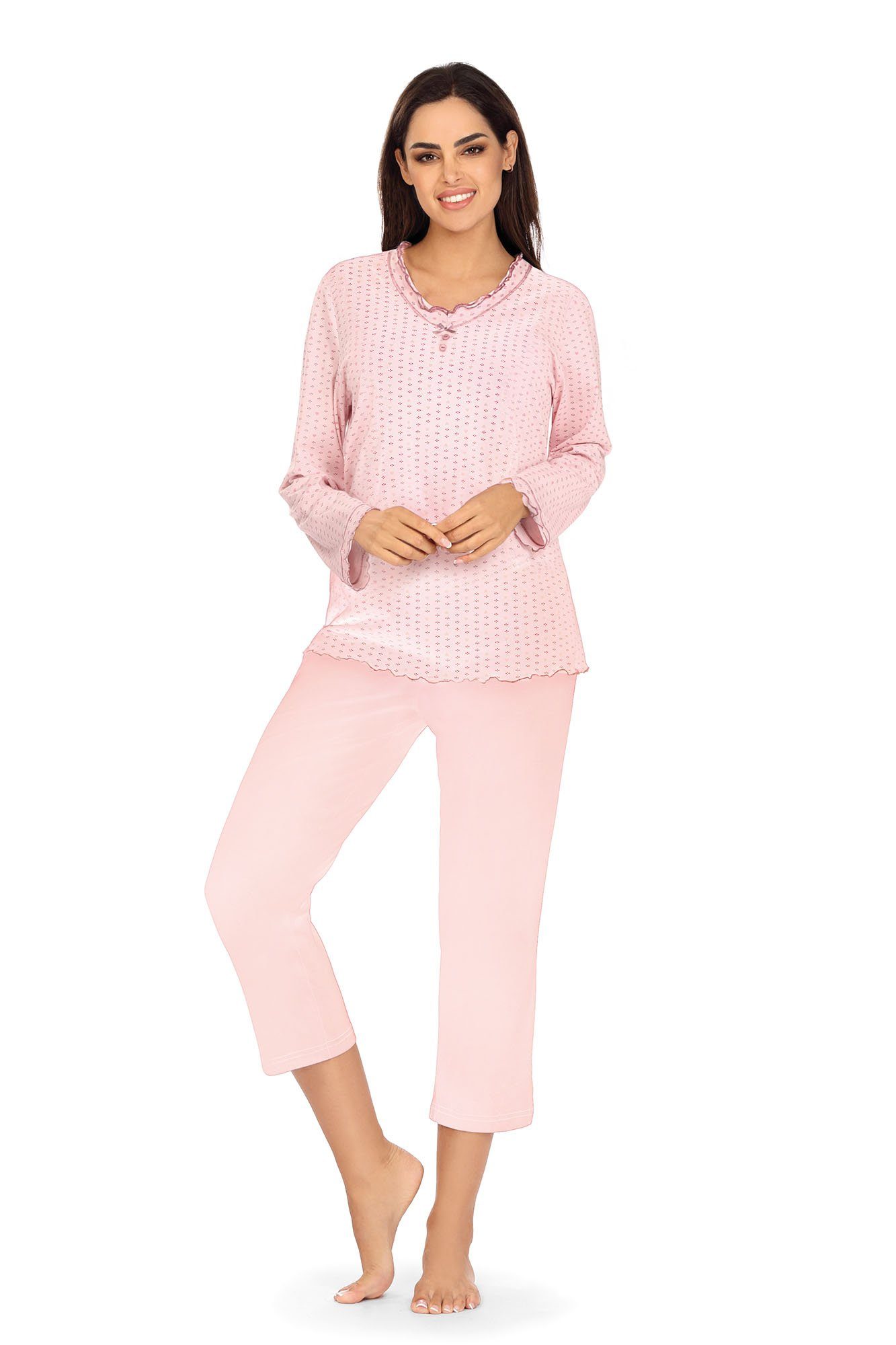 comtessa Schlafanzug (Set, 2 tlg., 2-teilig) Damen Schlafanzug 2-teilig Pyjama  Baumwolle 3/4 Hose Alloverdruck, Material: 100% Baumwolle. Single-Jersey