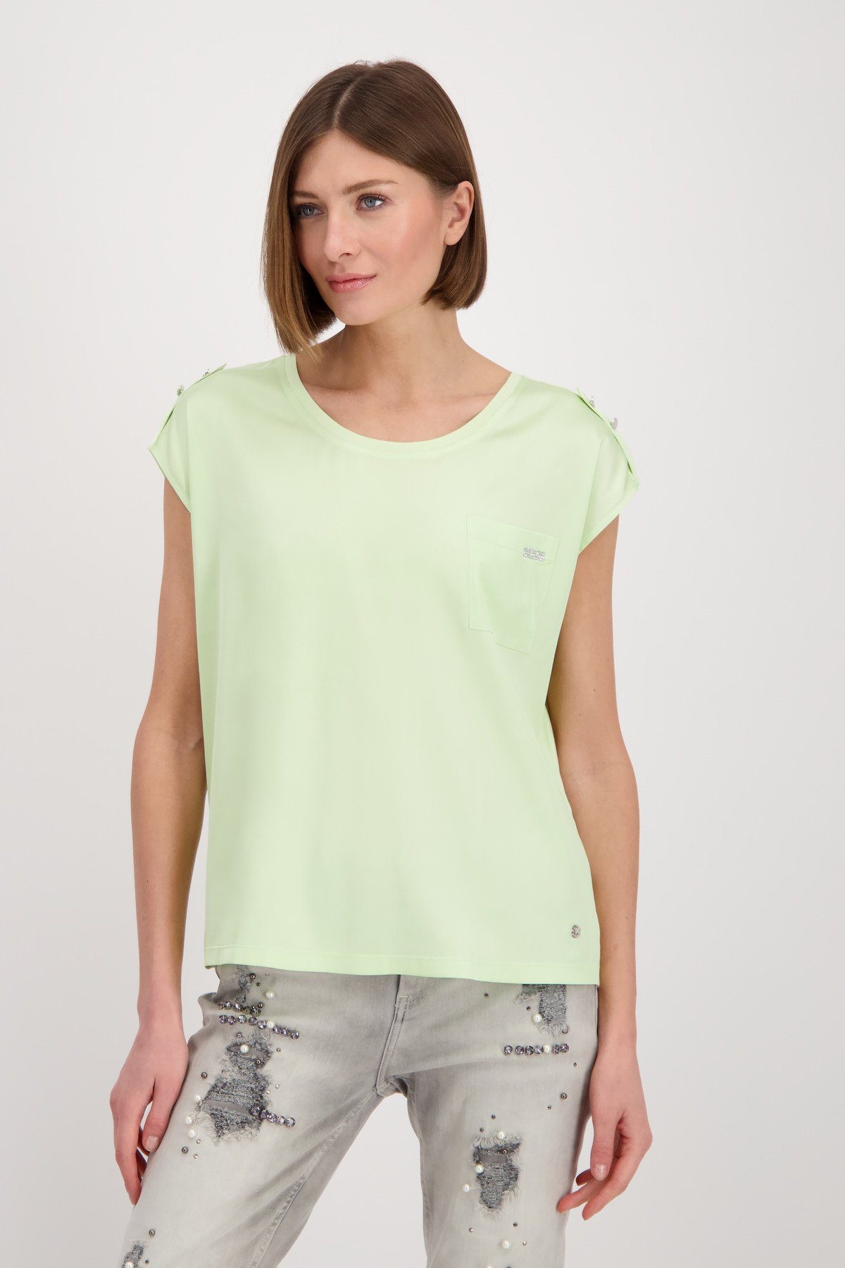 Schlupfbluse Satin Blusenshirt mit Tasche