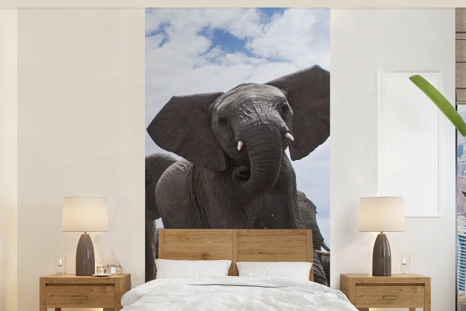MuchoWow Fototapete Elefant - Tiere - Natur - Flachland, Matt, bedruckt, (2 St), Vliestapete für Wohnzimmer Schlafzimmer Küche, Fototapete