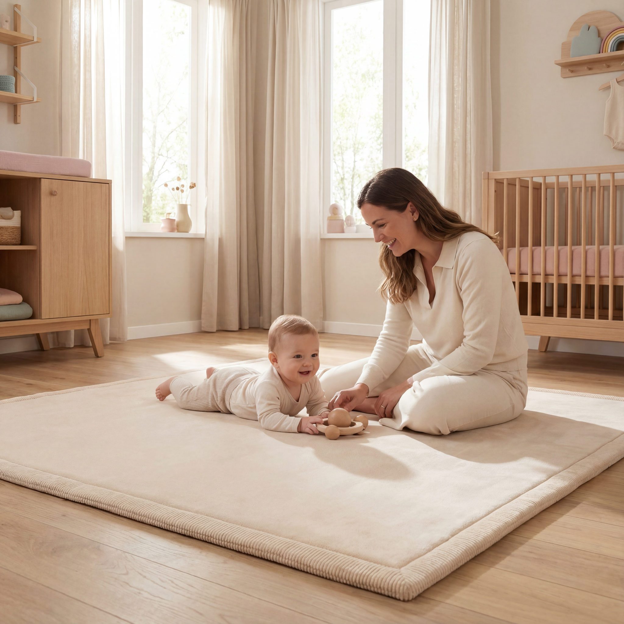 Sanosoft Kinderteppich Sanosoft samtweicher und kuscheliger Krabbelteppich Beige 100x150cm, Höhe: 30 mm, Öko-Tex 100