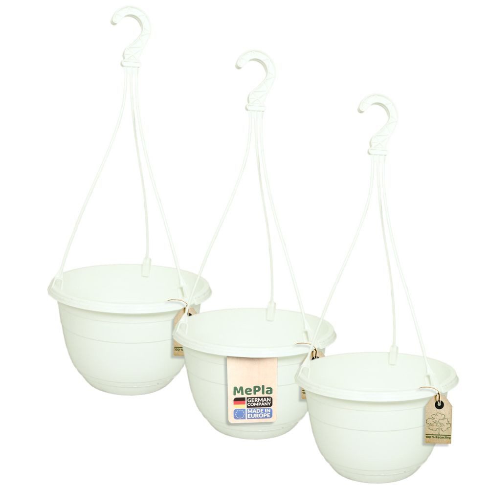 Heimwerkercenter Blumentopf MePla - 3 Stück Ampel ORION - UV-beständiger Blumenampel ø25cm - Weiss