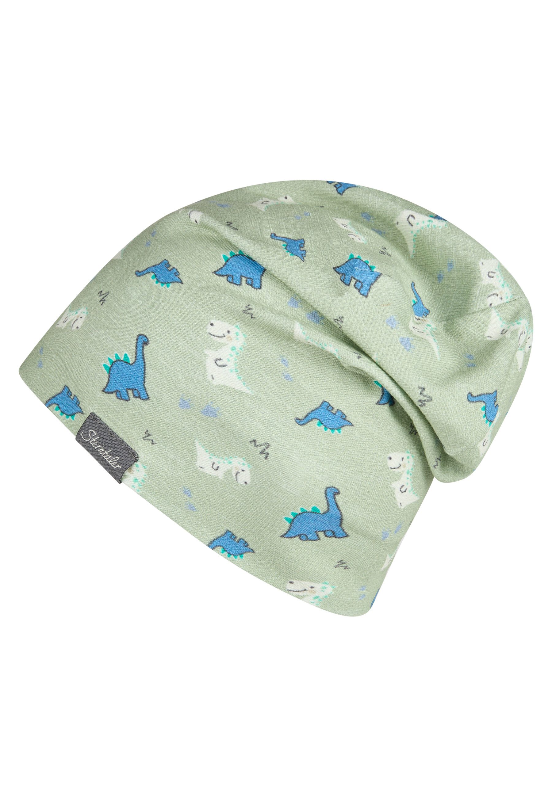 Sterntaler® Beanie UV-Schutz 50+ Beanie Dinobabys (1-St) Beanie aus Flammgarn Jersey mit Dinobabys, zwei Tragevarianten