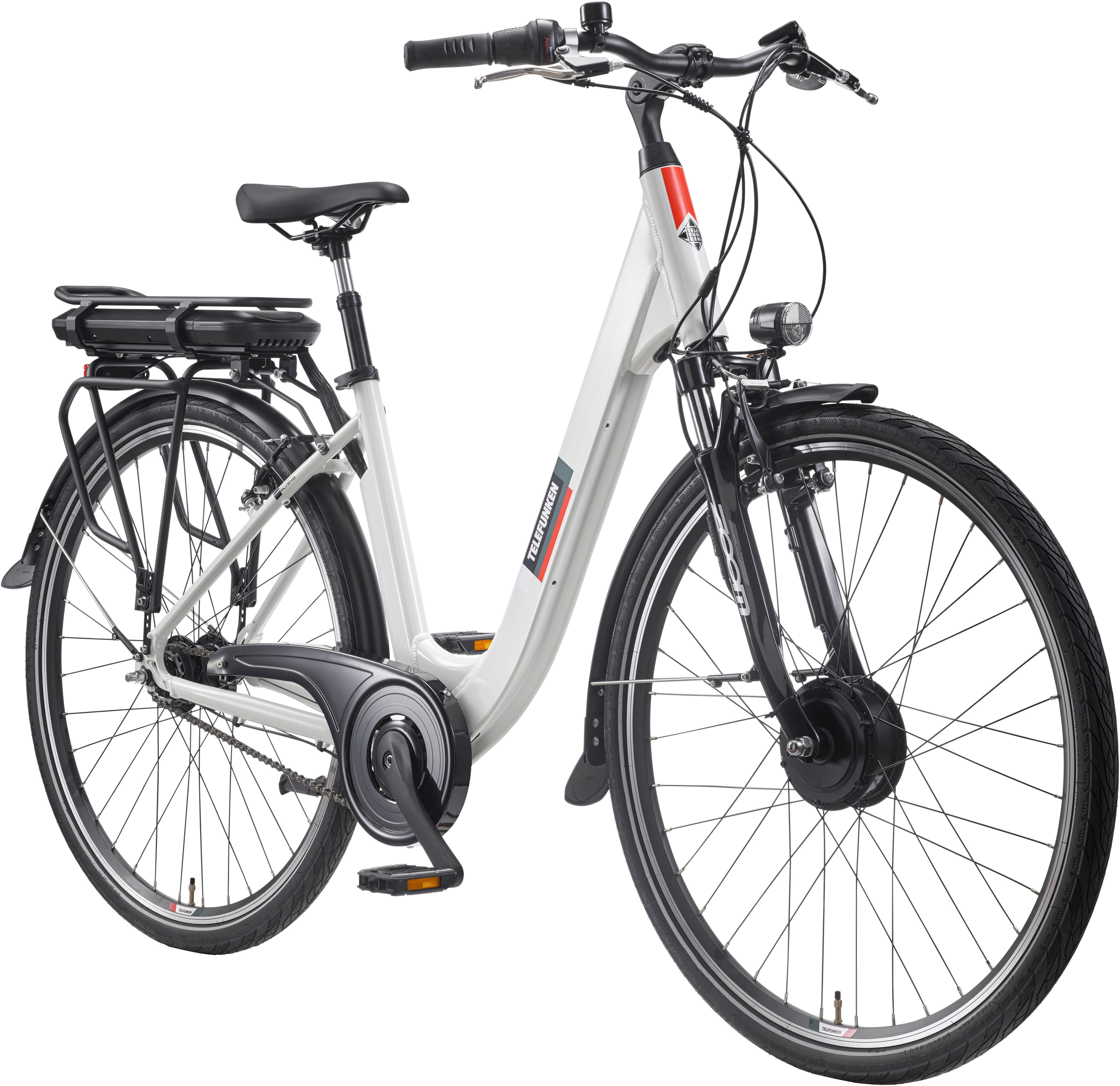 Telefunken E-Bike Cityrad Multitalent RC845, 7 Gang Shimano, Nabenschaltung, Frontmotor, 468 Wh, (28 Zoll, Straßenzulassung, ca. 100 km Reichweite), Pedelec, Elektrofahrrad für Herren u. Damen, tiefer Einstieg