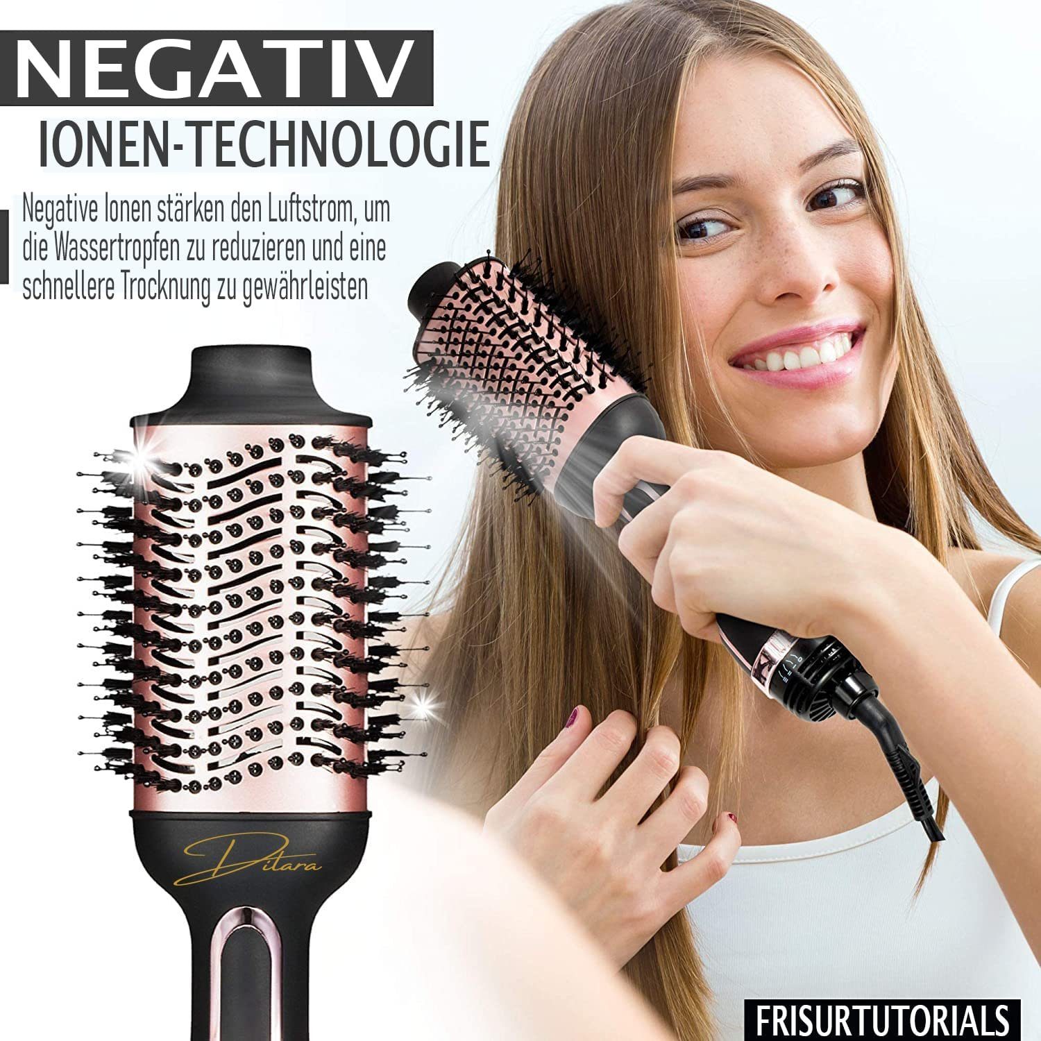 Dilara Elektrohaarbürste Warmluftbürste Föhnbürste 3 in 1 Haartrockner I Rundbürste mit Föhn, Salon-Styling in Minuten – mit Glanz, Volumen & perfektem Finish