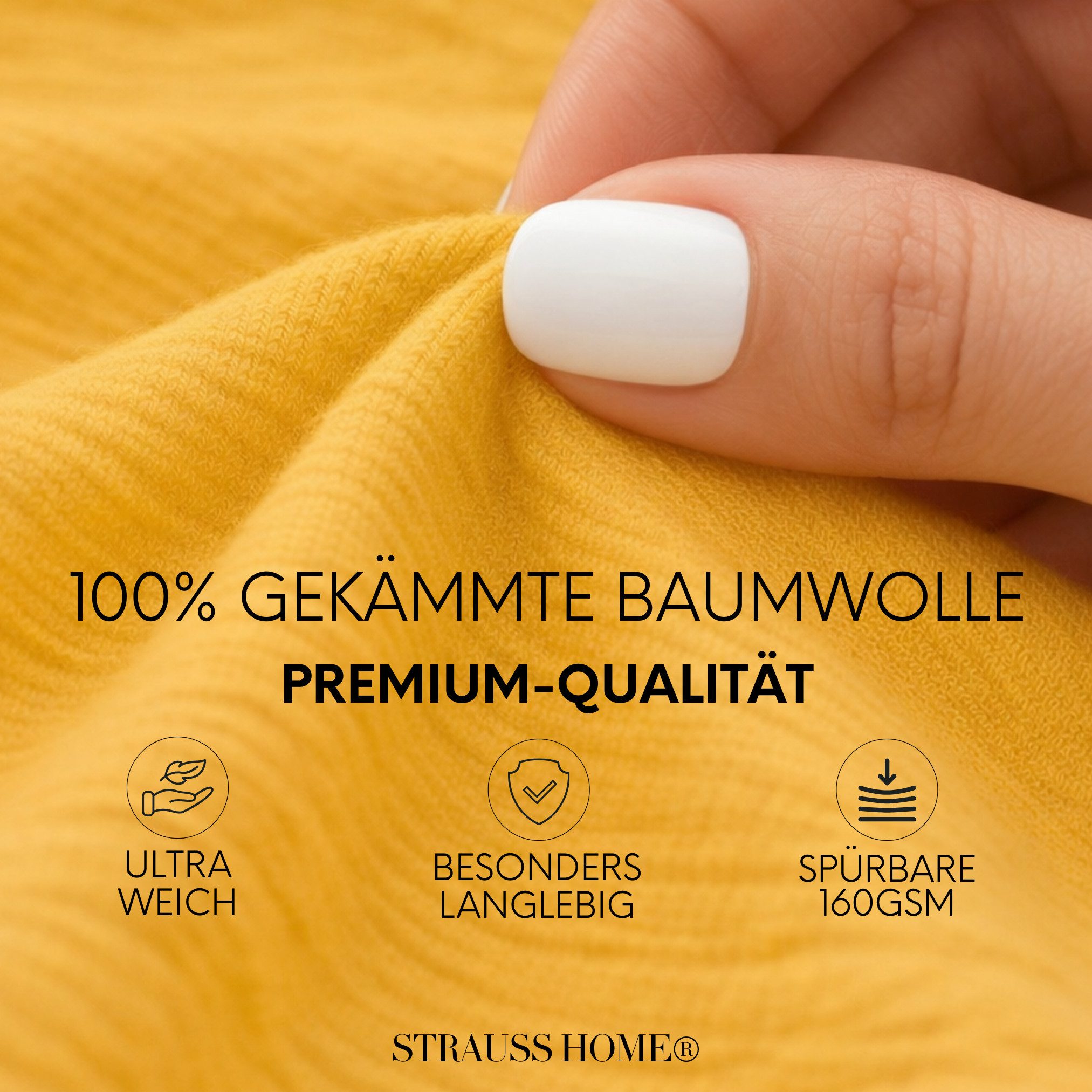 Strauss Home Spannbettlaken Premium 160 g/m² Gekämmte Baumwolle Jersey in Hotelqualität, Gummizug: Rundumgummi, OEKO-TEX®-zertifiziert - Hotelqualität – Formstabil & Langlebig